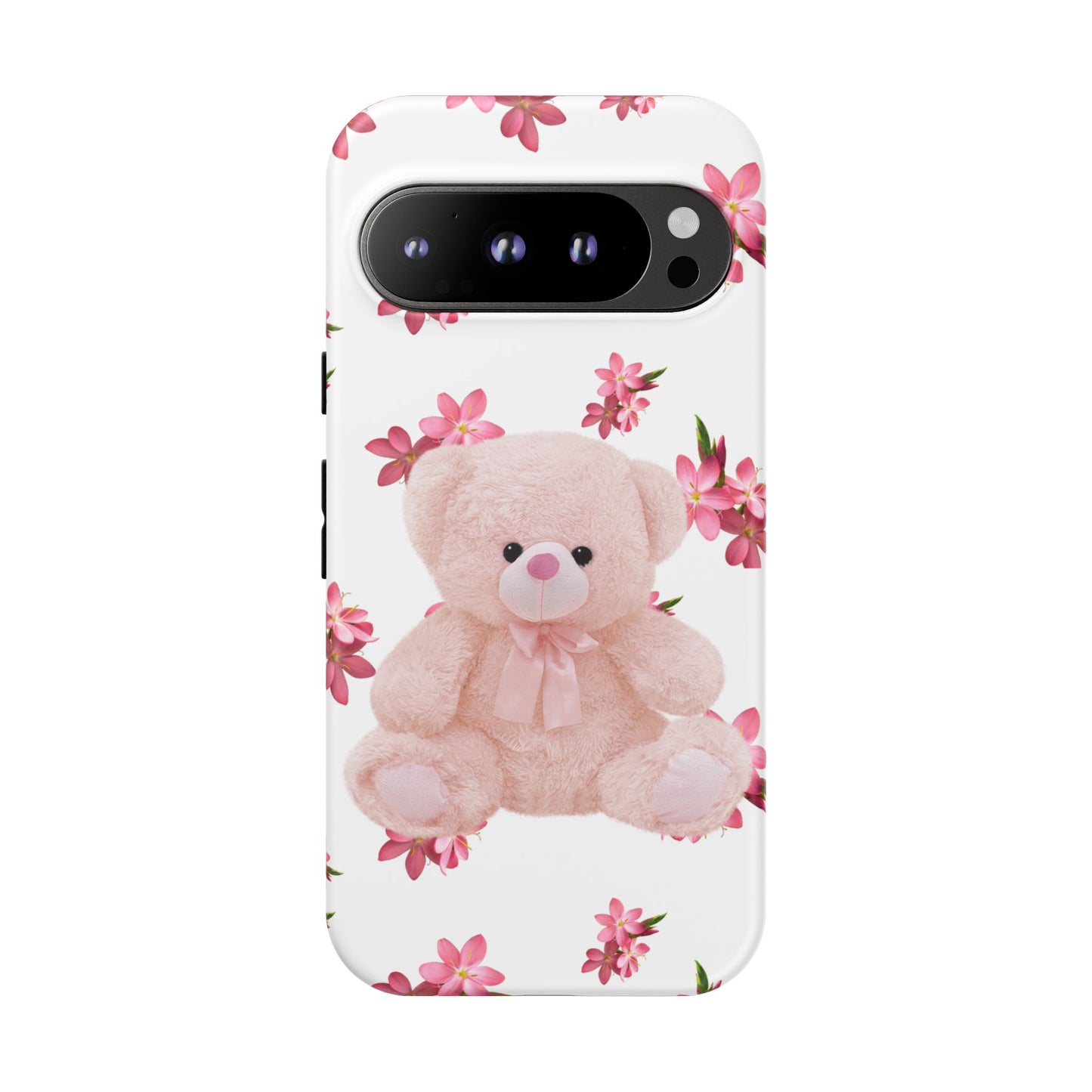Cute Teddy Bear Phone Case, Floral Phone Cover, Gift for Kids, Teenagers, Birthday, Cute Accessories, Tough Cases
