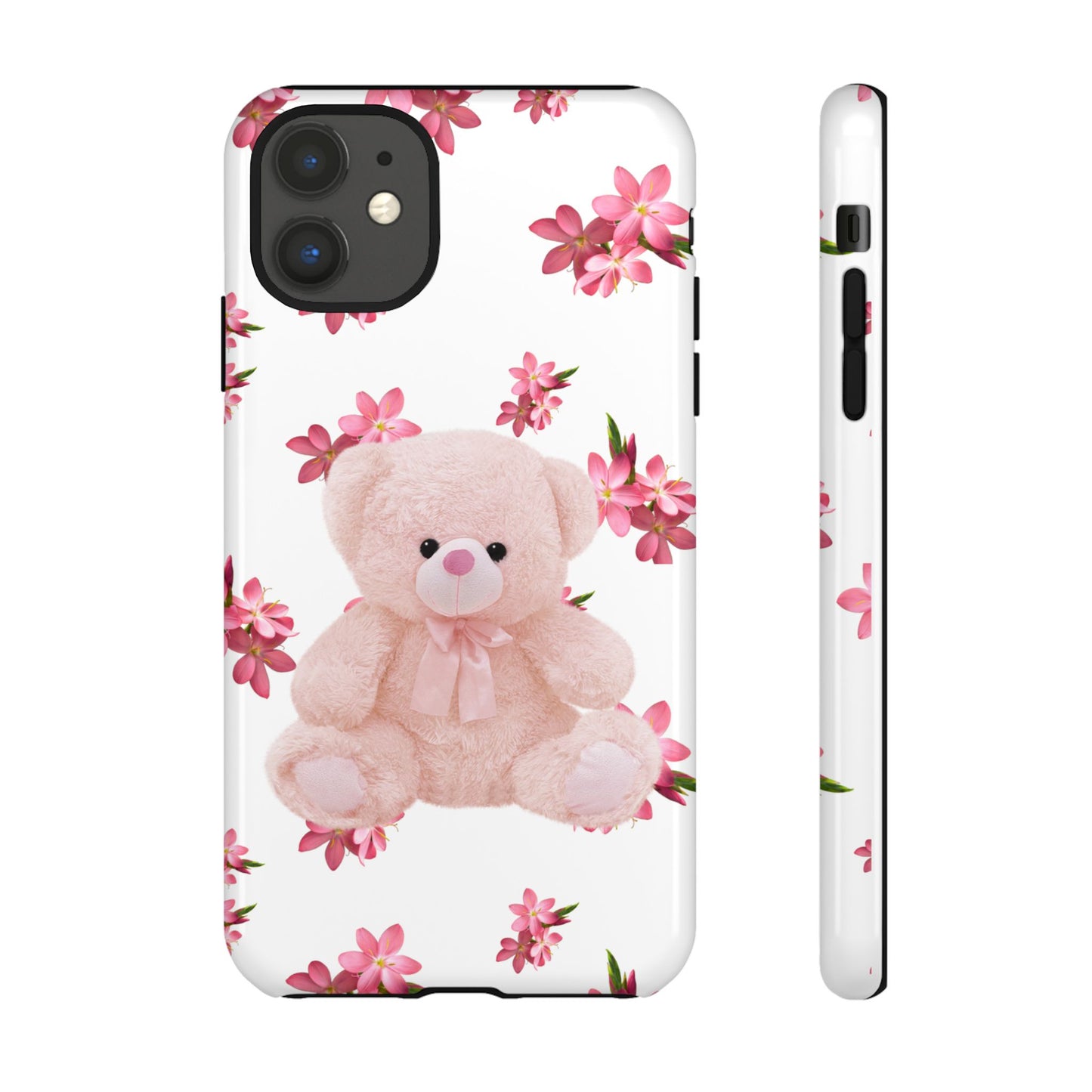 Cute Teddy Bear Phone Case, Floral Phone Cover, Gift for Kids, Teenagers, Birthday, Cute Accessories, Tough Cases