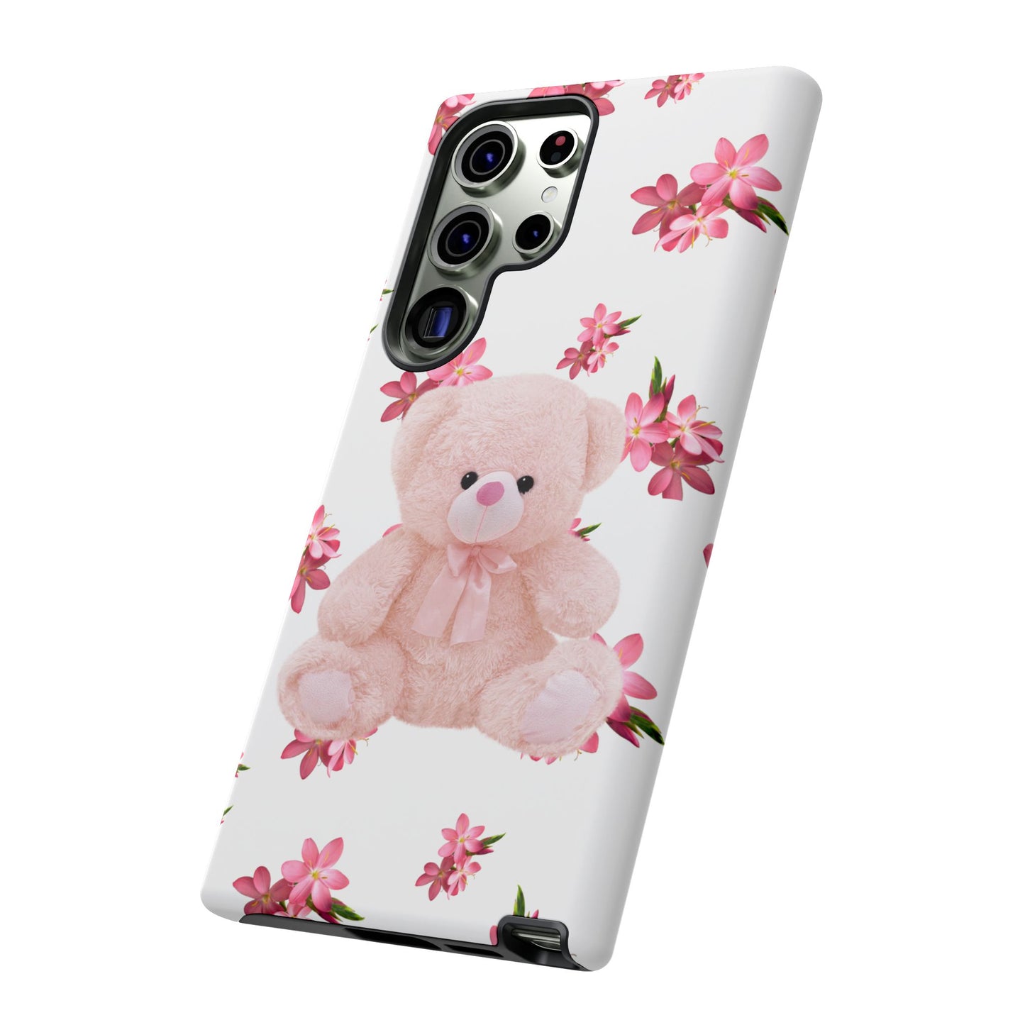 Cute Teddy Bear Phone Case, Floral Phone Cover, Gift for Kids, Teenagers, Birthday, Cute Accessories, Tough Cases