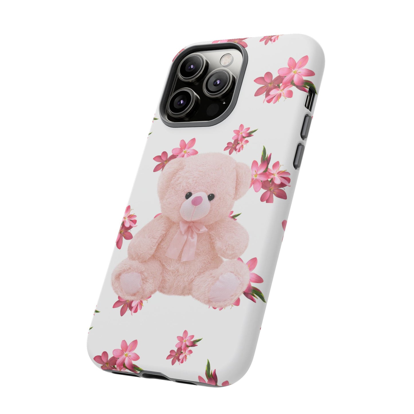 Cute Teddy Bear Phone Case, Floral Phone Cover, Gift for Kids, Teenagers, Birthday, Cute Accessories, Tough Cases