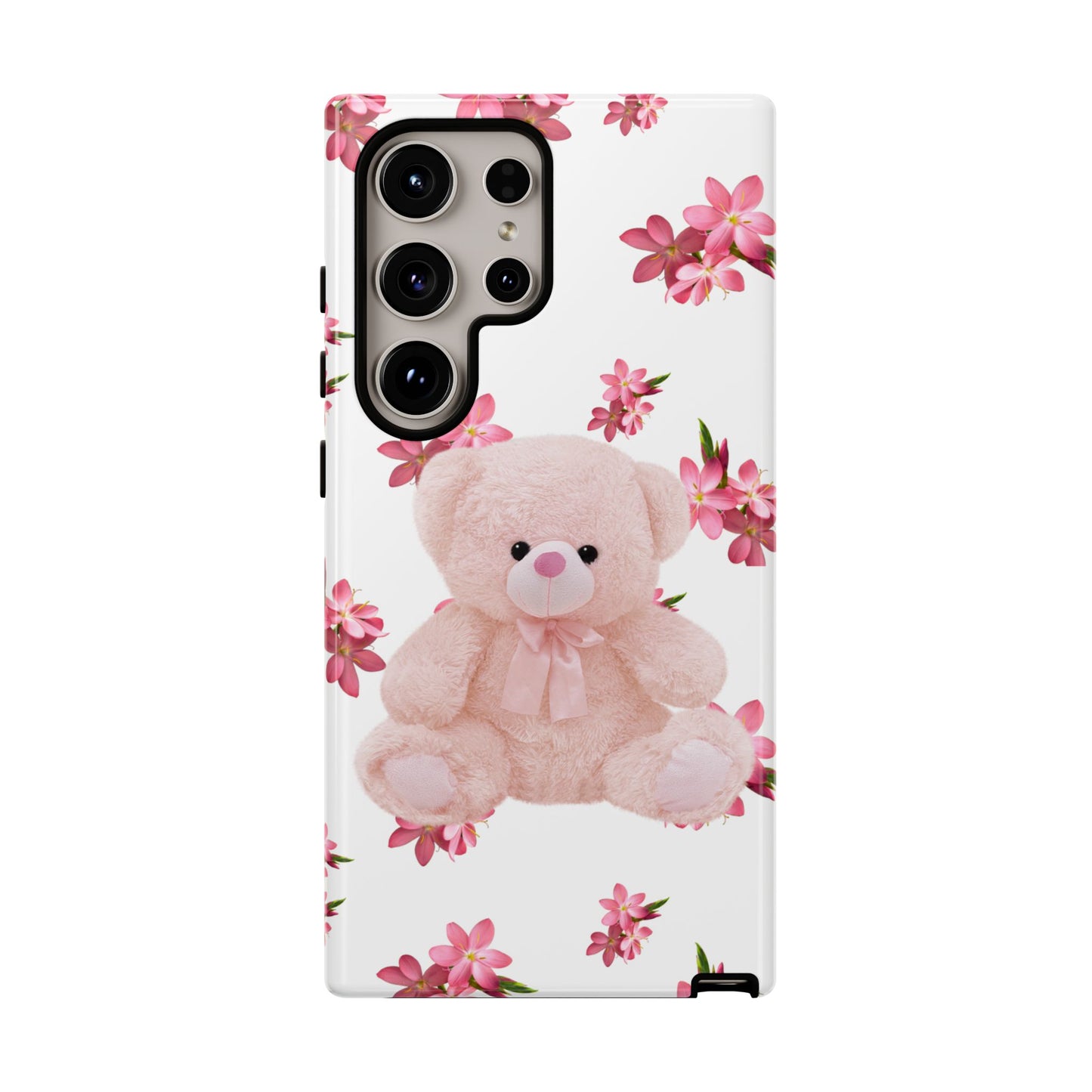 Cute Teddy Bear Phone Case, Floral Phone Cover, Gift for Kids, Teenagers, Birthday, Cute Accessories, Tough Cases