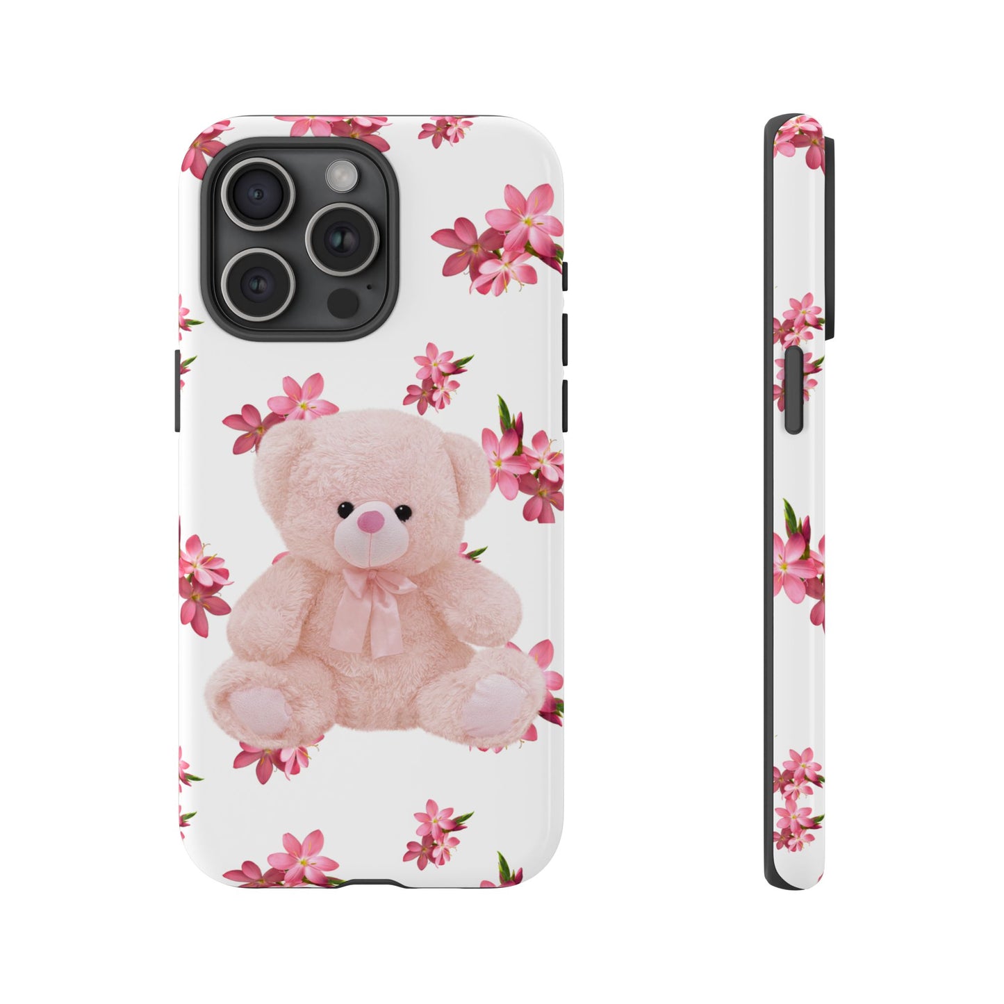 Cute Teddy Bear Phone Case, Floral Phone Cover, Gift for Kids, Teenagers, Birthday, Cute Accessories, Tough Cases