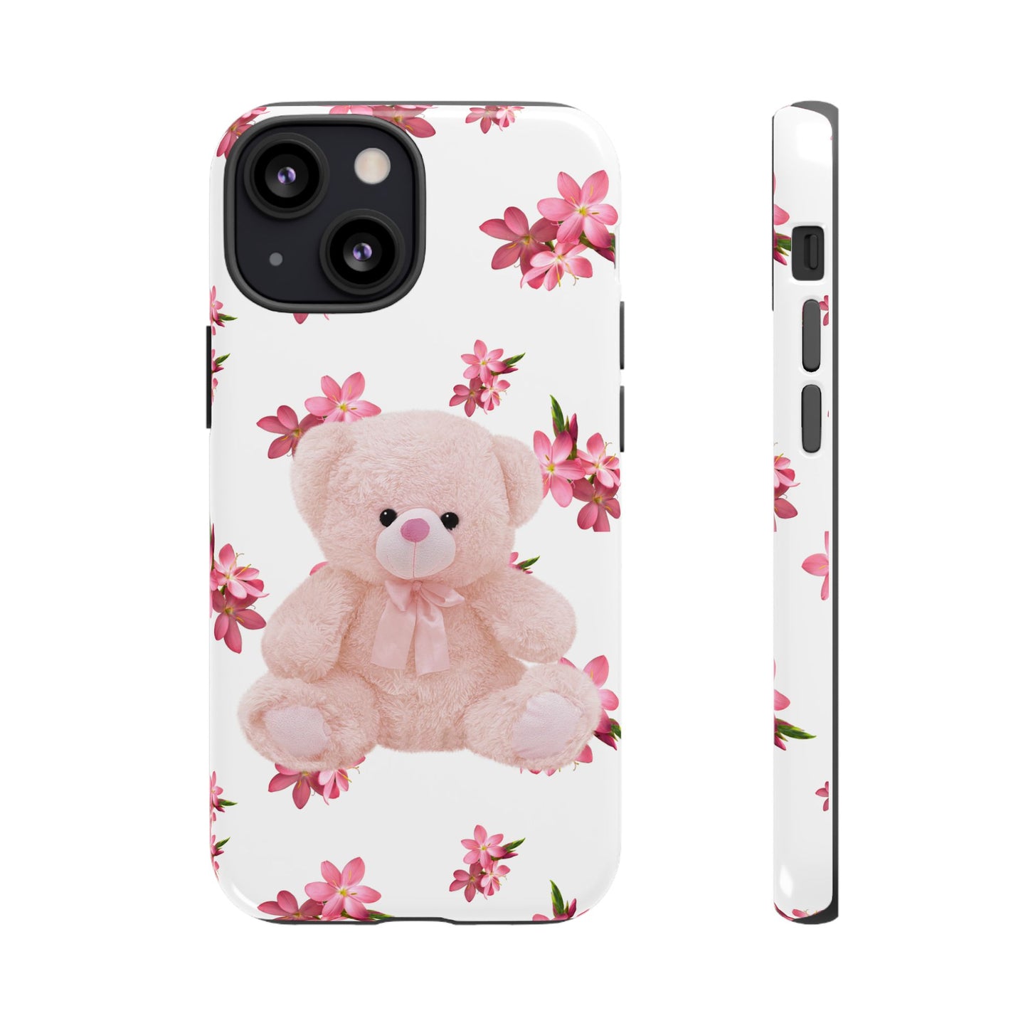 Cute Teddy Bear Phone Case, Floral Phone Cover, Gift for Kids, Teenagers, Birthday, Cute Accessories, Tough Cases
