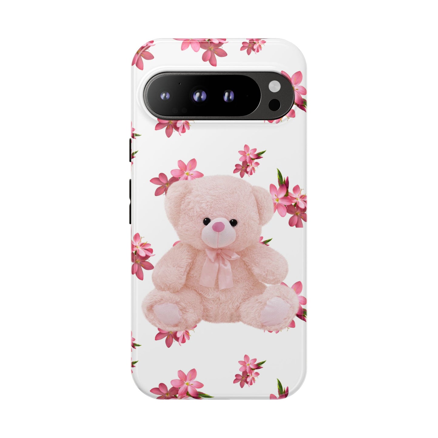 Cute Teddy Bear Phone Case, Floral Phone Cover, Gift for Kids, Teenagers, Birthday, Cute Accessories, Tough Cases