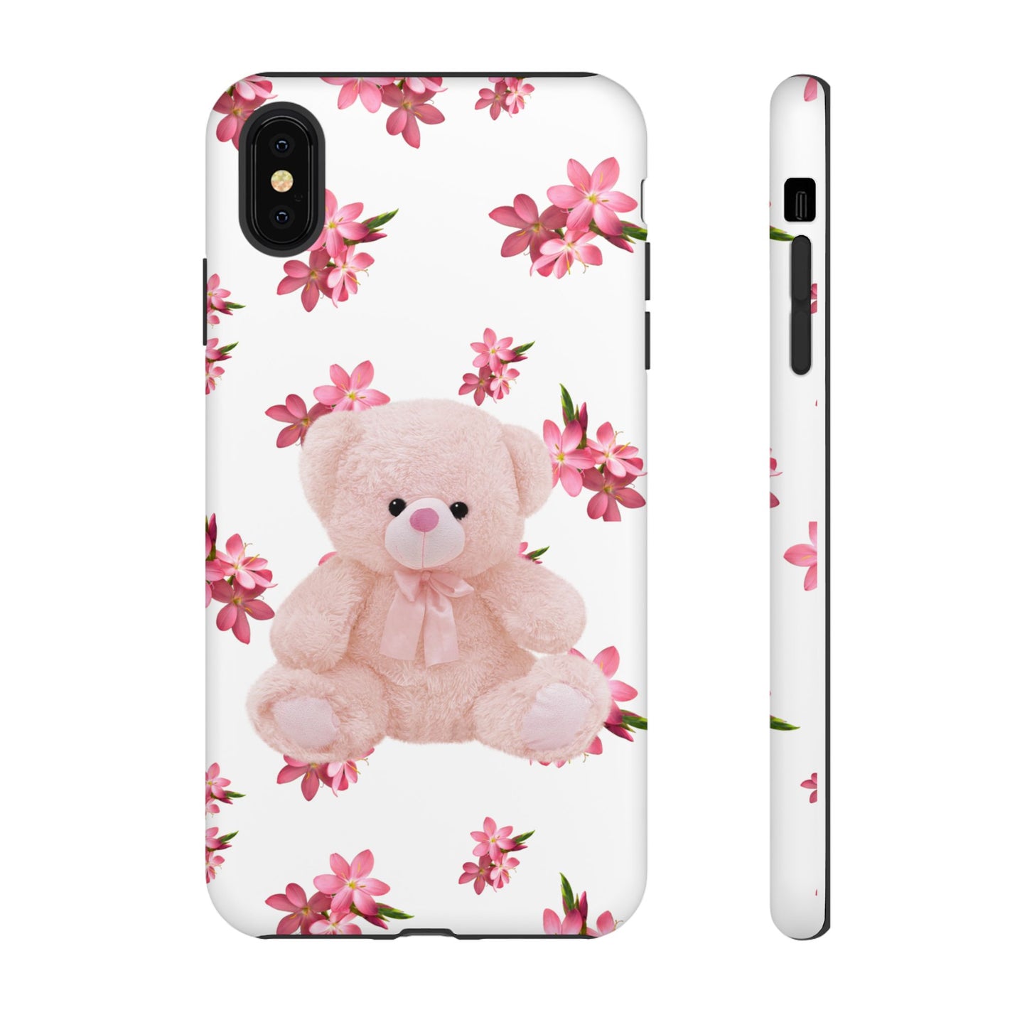 Cute Teddy Bear Phone Case, Floral Phone Cover, Gift for Kids, Teenagers, Birthday, Cute Accessories, Tough Cases