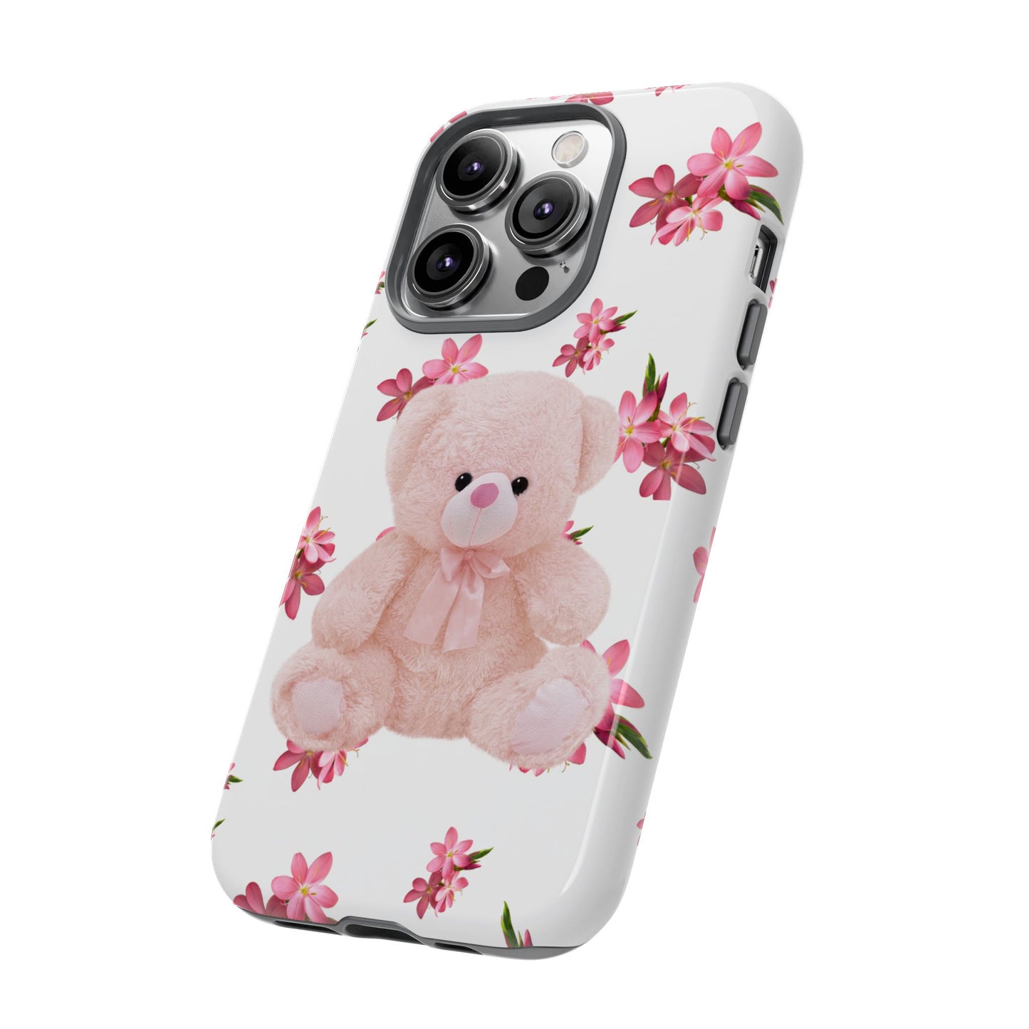 Cute Teddy Bear Phone Case, Floral Phone Cover, Gift for Kids, Teenagers, Birthday, Cute Accessories, Tough Cases