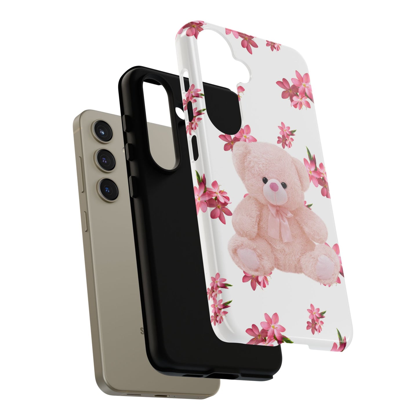 Cute Teddy Bear Phone Case, Floral Phone Cover, Gift for Kids, Teenagers, Birthday, Cute Accessories, Tough Cases