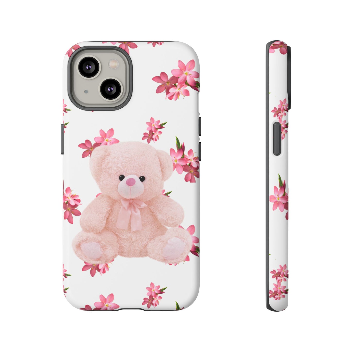 Cute Teddy Bear Phone Case, Floral Phone Cover, Gift for Kids, Teenagers, Birthday, Cute Accessories, Tough Cases