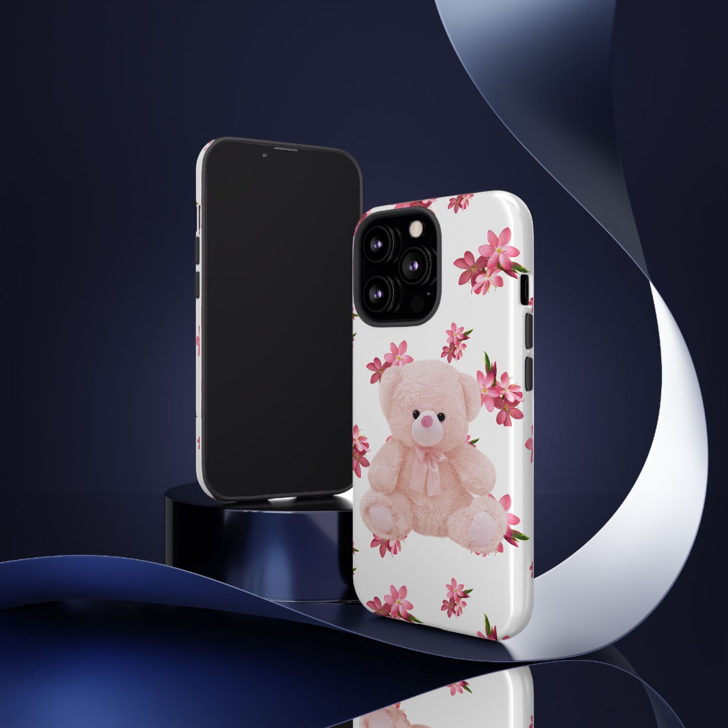 Cute Teddy Bear Phone Case, Floral Phone Cover, Gift for Kids, Teenagers, Birthday, Cute Accessories, Tough Cases