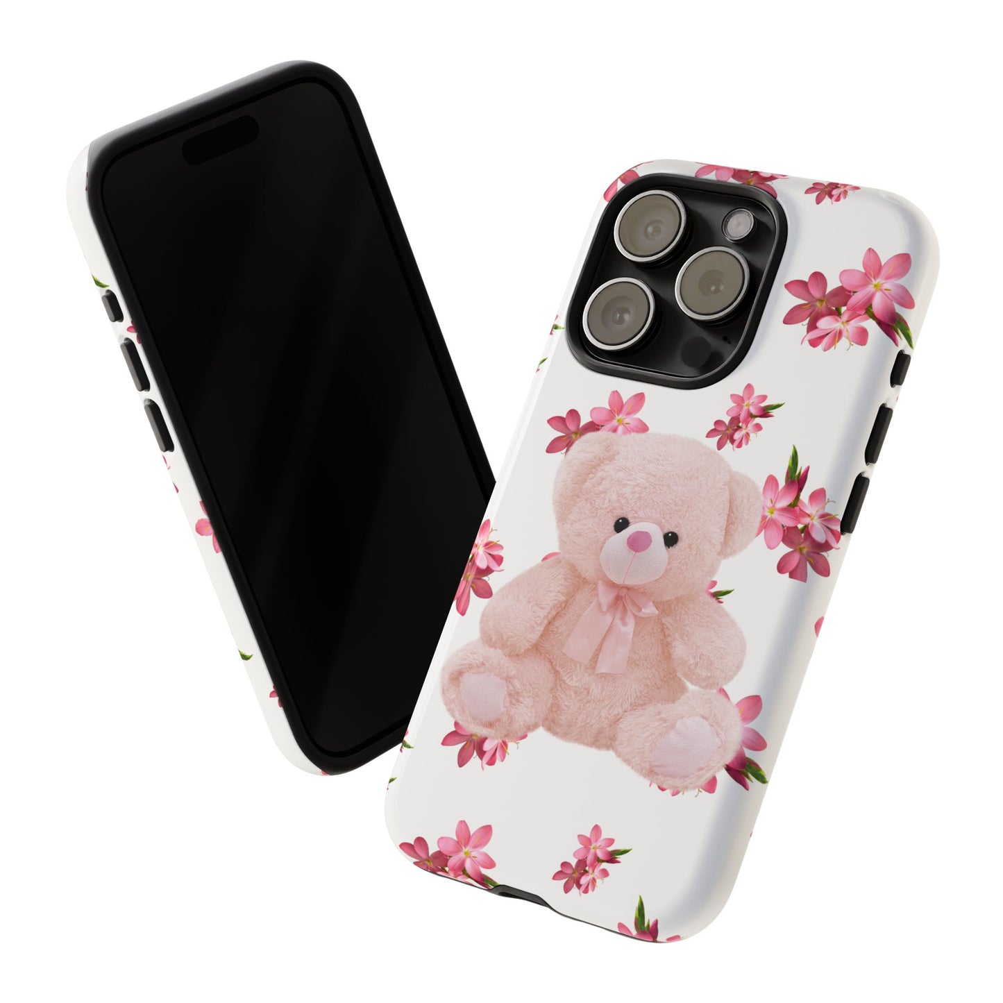 Cute Teddy Bear Phone Case, Floral Phone Cover, Gift for Kids, Teenagers, Birthday, Cute Accessories, Tough Cases