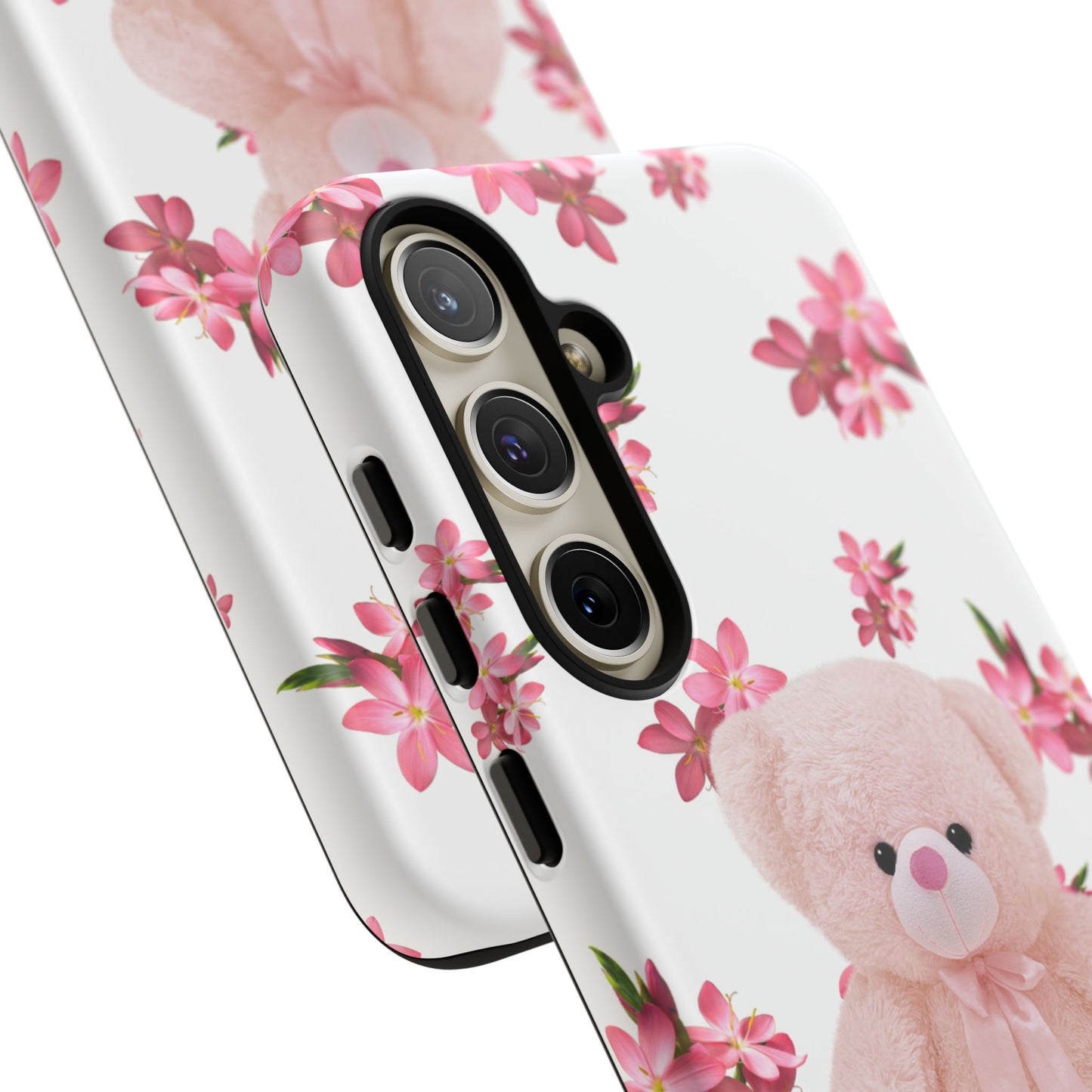 Cute Teddy Bear Phone Case, Floral Phone Cover, Gift for Kids, Teenagers, Birthday, Cute Accessories, Tough Cases