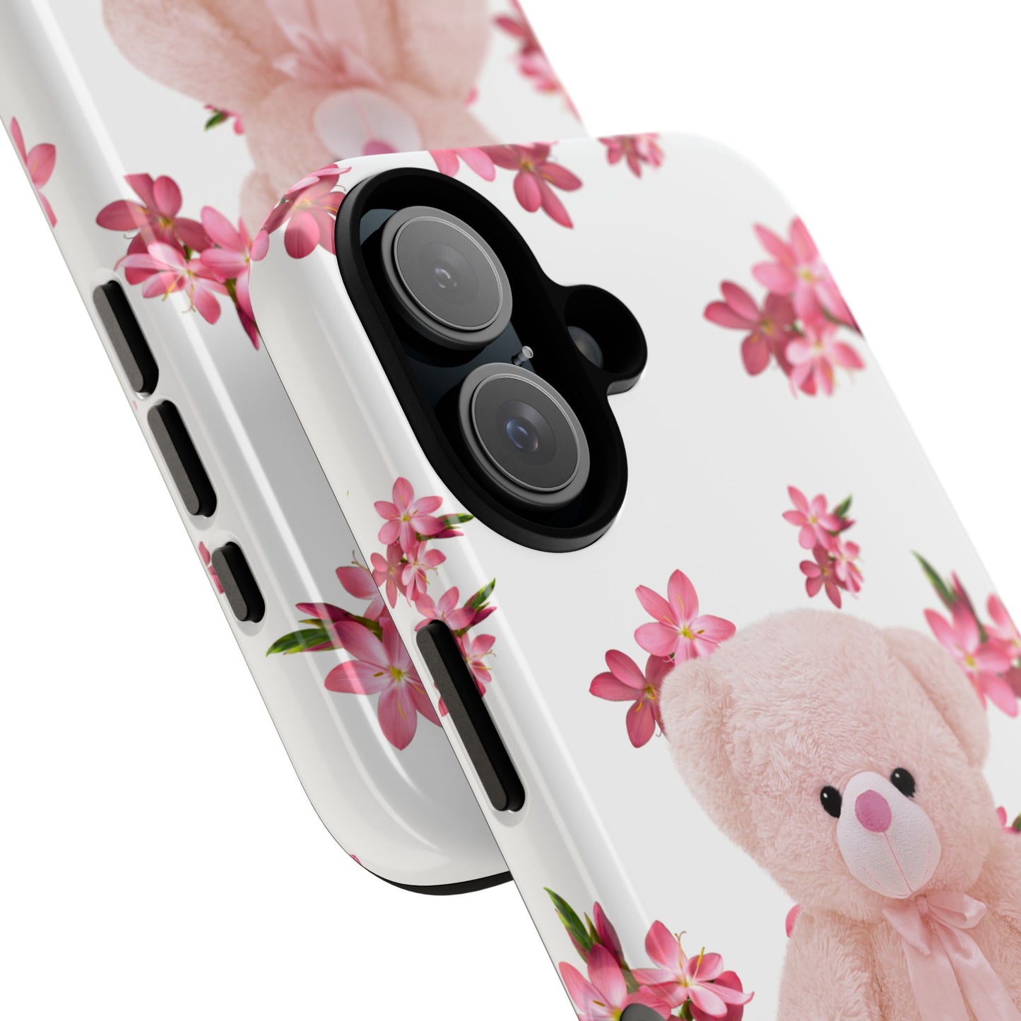 Cute Teddy Bear Phone Case, Floral Phone Cover, Gift for Kids, Teenagers, Birthday, Cute Accessories, Tough Cases
