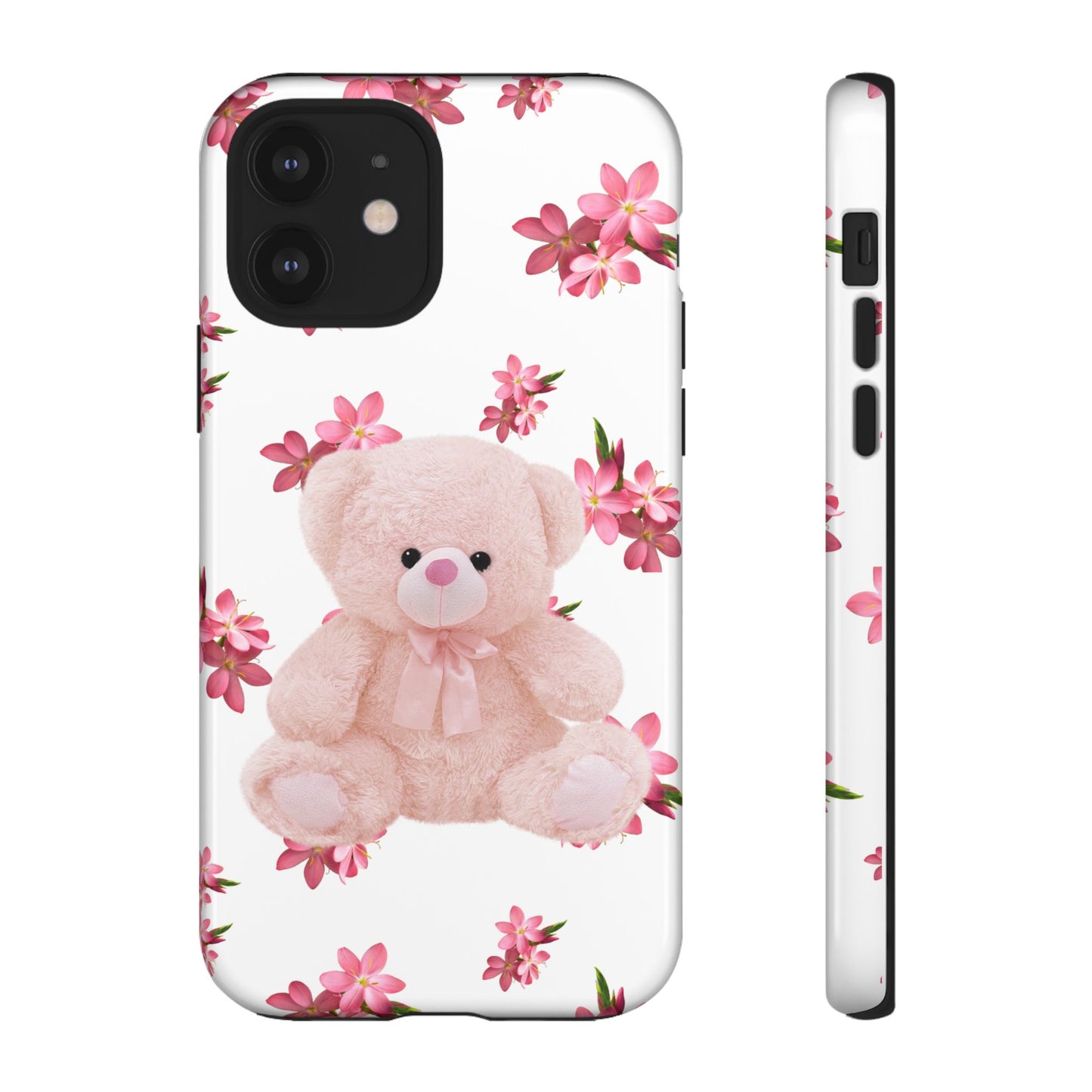 Cute Teddy Bear Phone Case, Floral Phone Cover, Gift for Kids, Teenagers, Birthday, Cute Accessories, Tough Cases