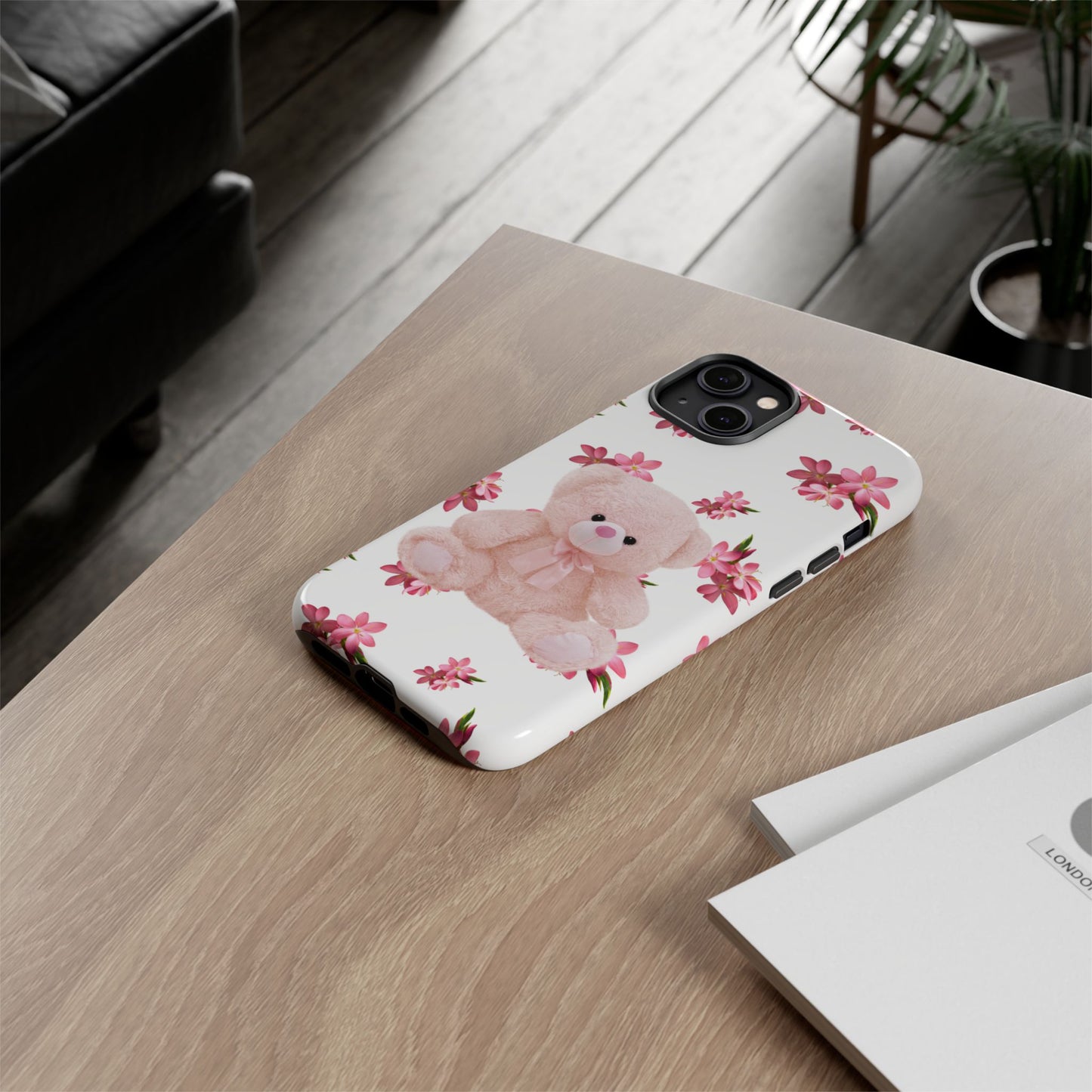 Cute Teddy Bear Phone Case, Floral Phone Cover, Gift for Kids, Teenagers, Birthday, Cute Accessories, Tough Cases