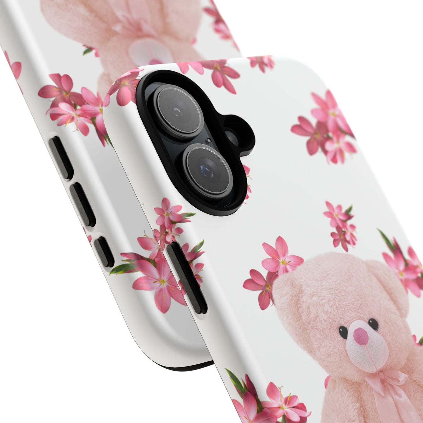 Cute Teddy Bear Phone Case, Floral Phone Cover, Gift for Kids, Teenagers, Birthday, Cute Accessories, Tough Cases