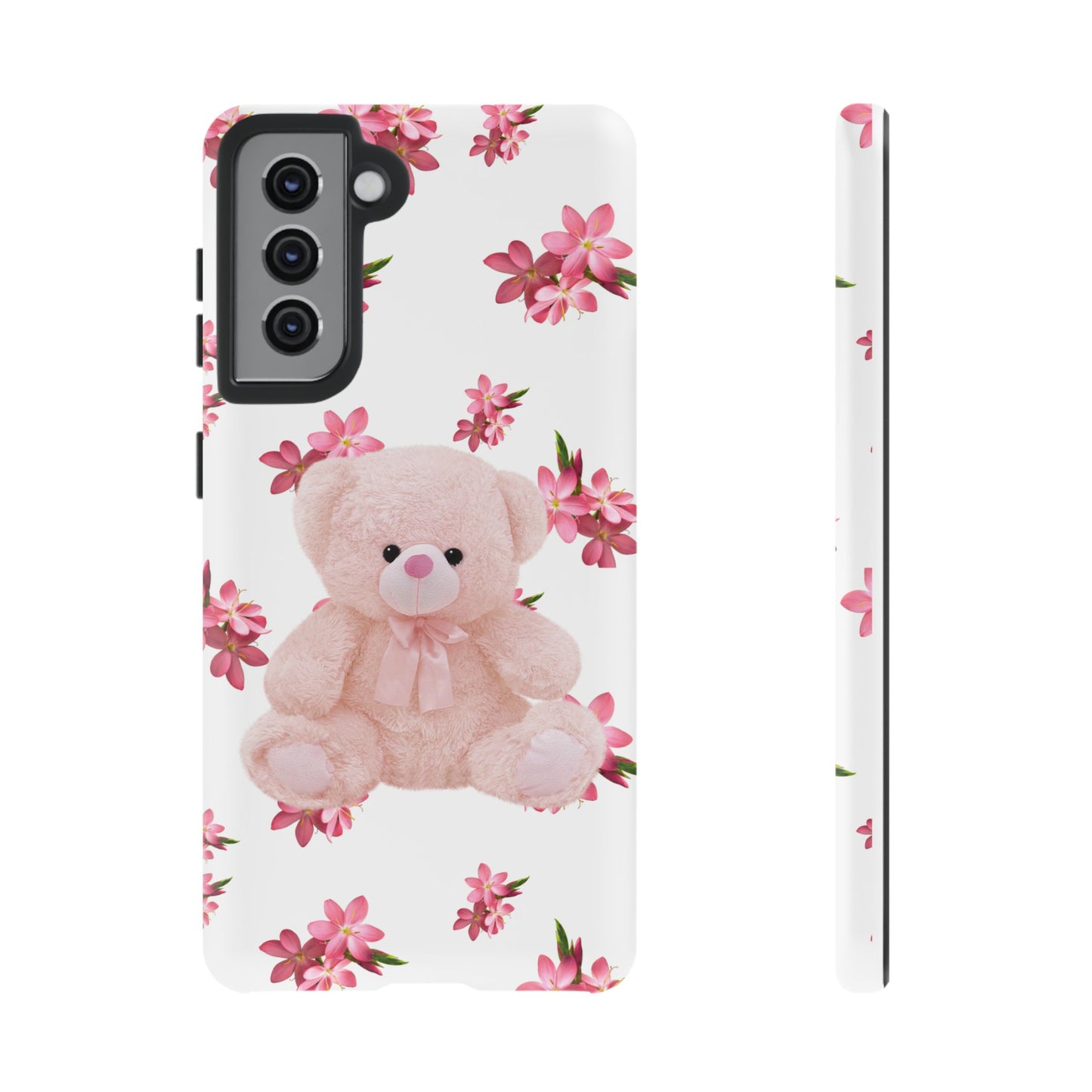 Cute Teddy Bear Phone Case, Floral Phone Cover, Gift for Kids, Teenagers, Birthday, Cute Accessories, Tough Cases