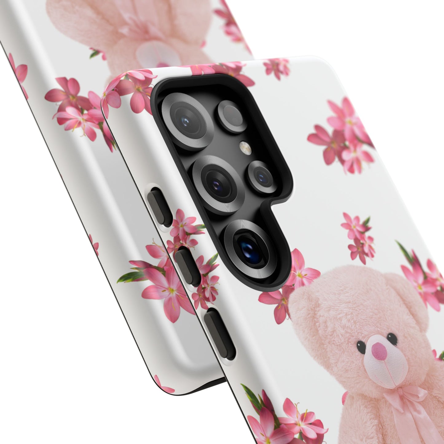 Cute Teddy Bear Phone Case, Floral Phone Cover, Gift for Kids, Teenagers, Birthday, Cute Accessories, Tough Cases