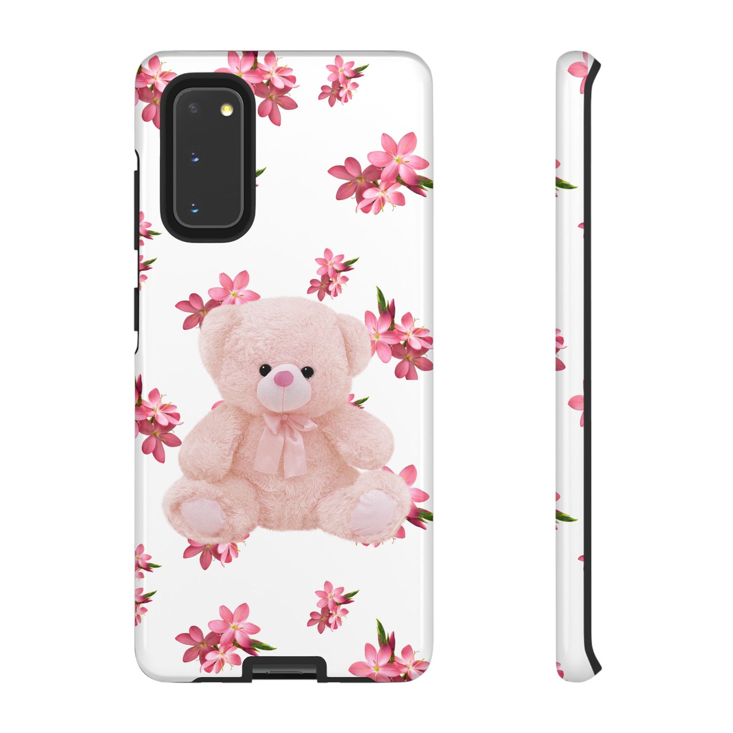 Cute Teddy Bear Phone Case, Floral Phone Cover, Gift for Kids, Teenagers, Birthday, Cute Accessories, Tough Cases