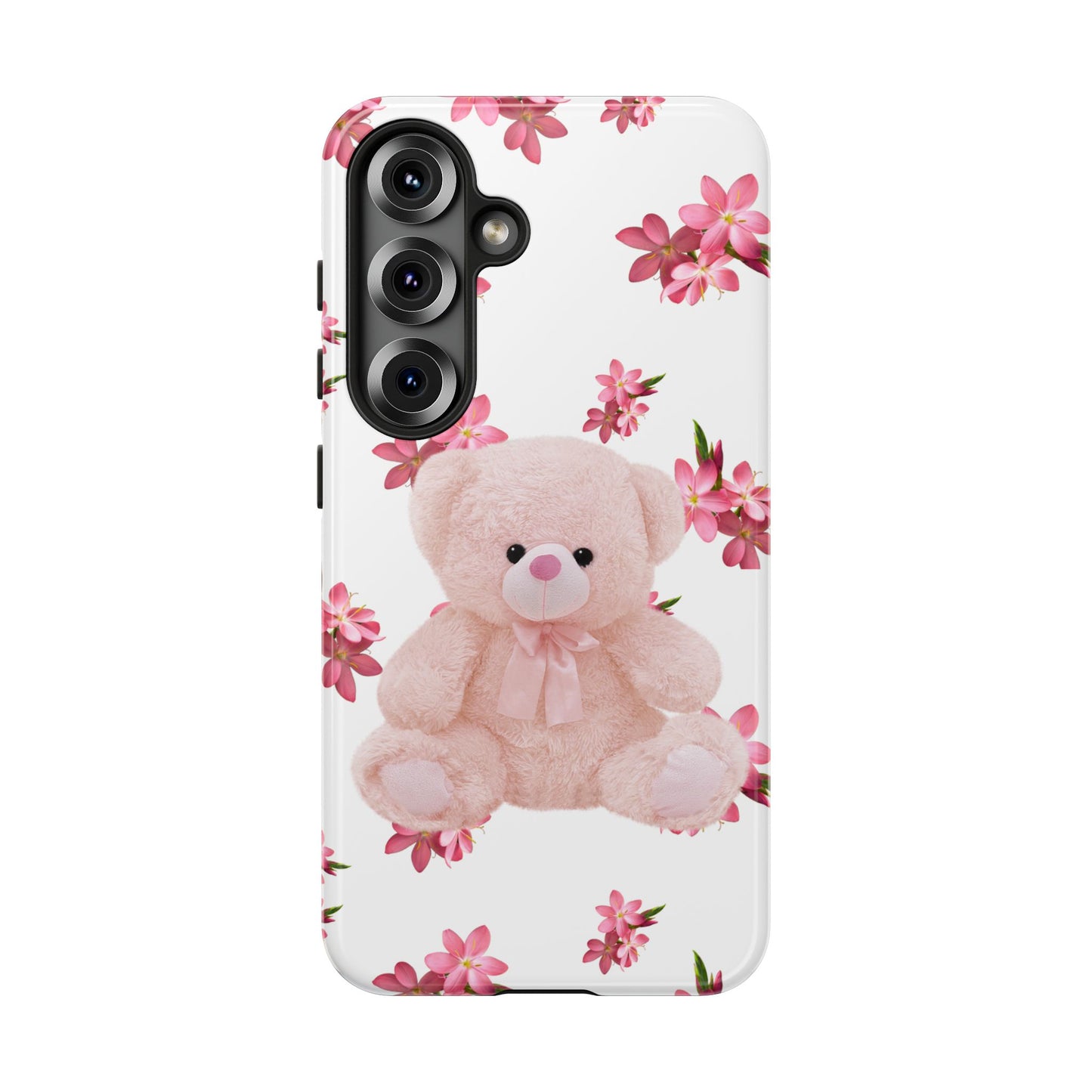 Cute Teddy Bear Phone Case, Floral Phone Cover, Gift for Kids, Teenagers, Birthday, Cute Accessories, Tough Cases