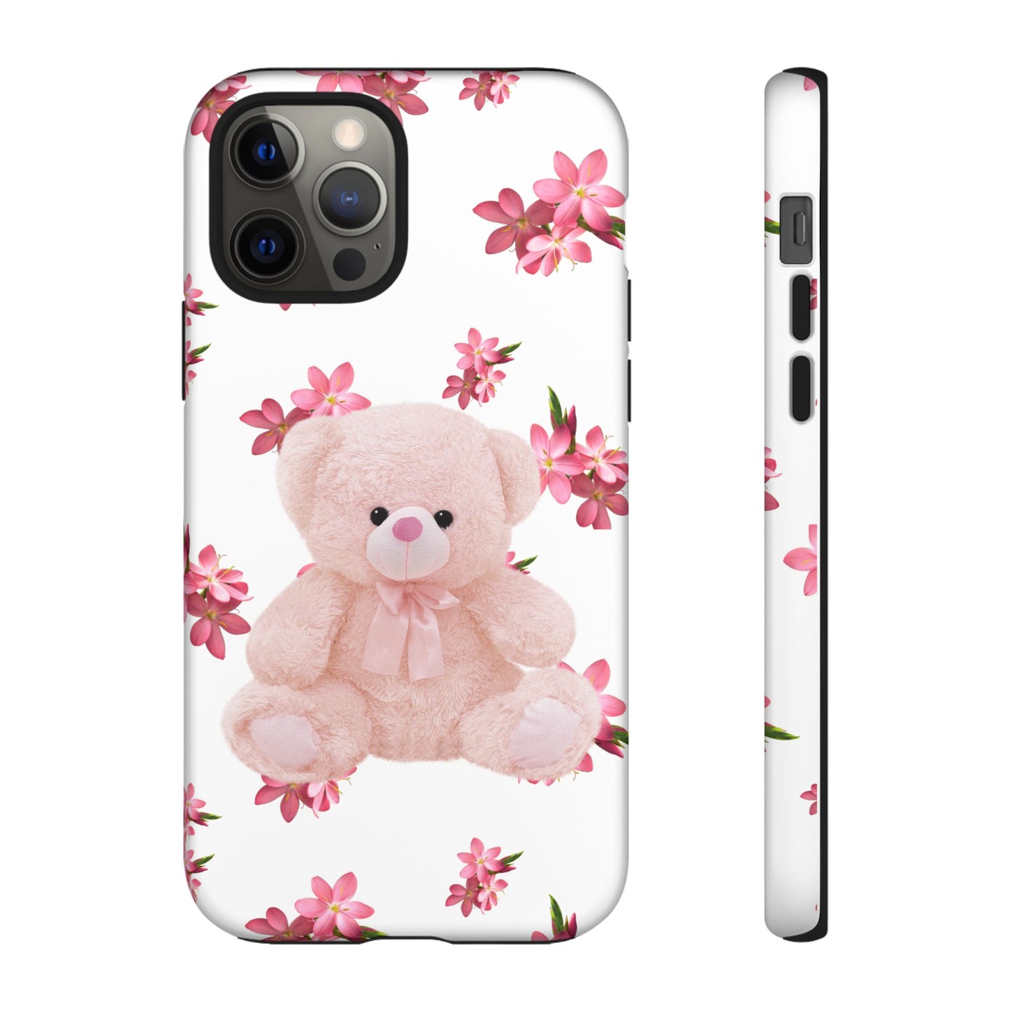 Cute Teddy Bear Phone Case, Floral Phone Cover, Gift for Kids, Teenagers, Birthday, Cute Accessories, Tough Cases