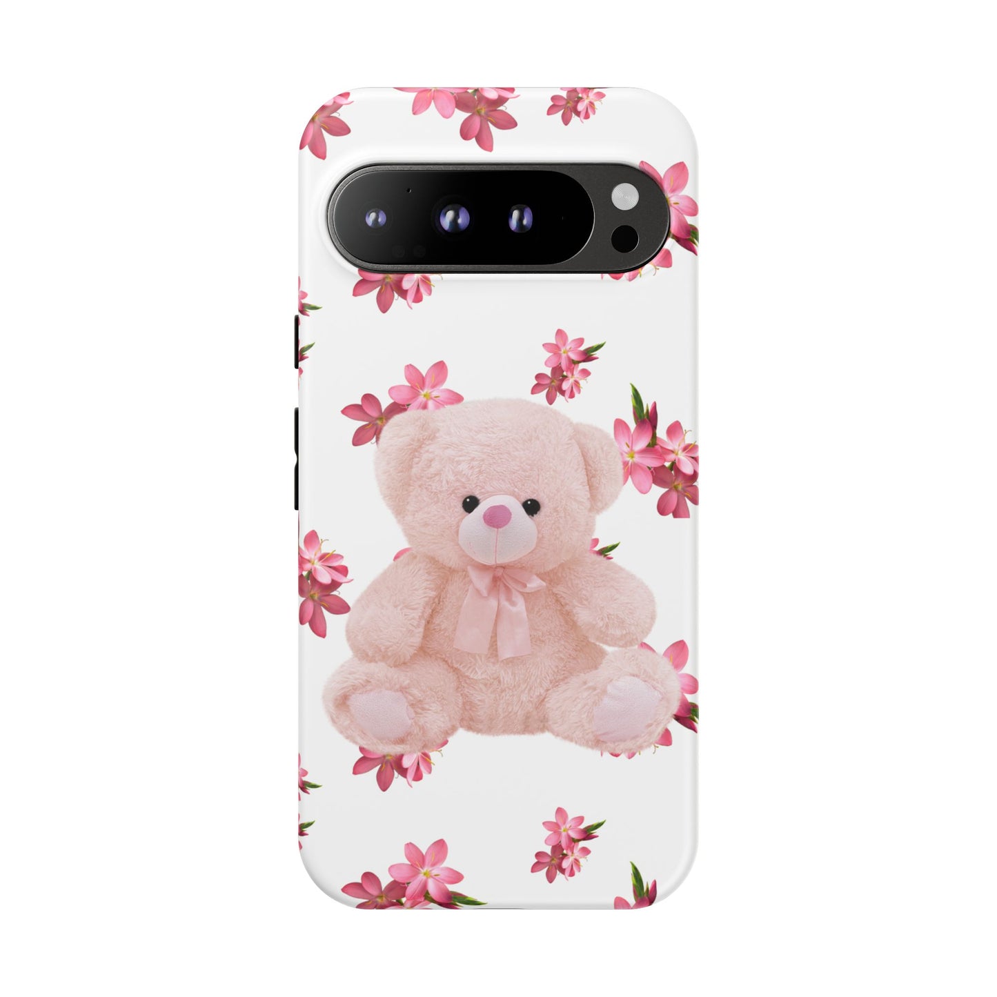 Cute Teddy Bear Phone Case, Floral Phone Cover, Gift for Kids, Teenagers, Birthday, Cute Accessories, Tough Cases