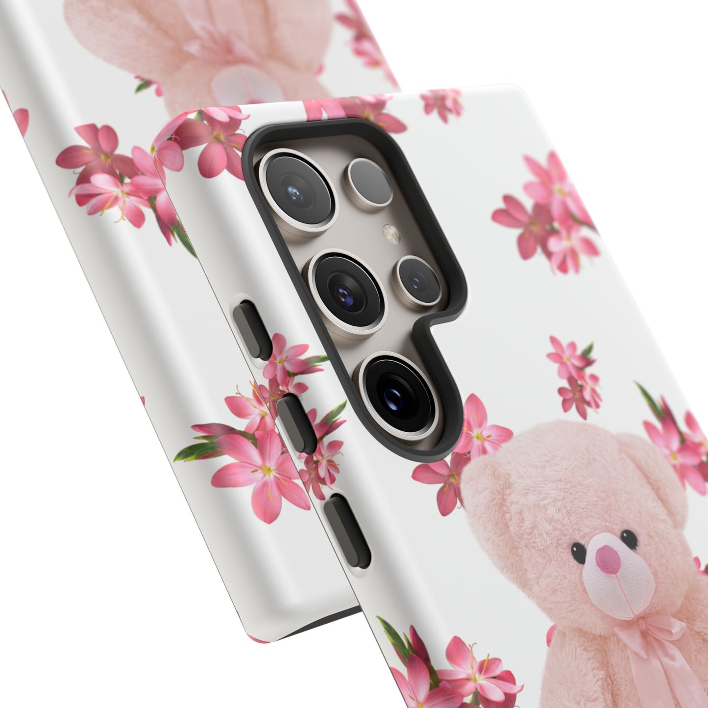 Cute Teddy Bear Phone Case, Floral Phone Cover, Gift for Kids, Teenagers, Birthday, Cute Accessories, Tough Cases