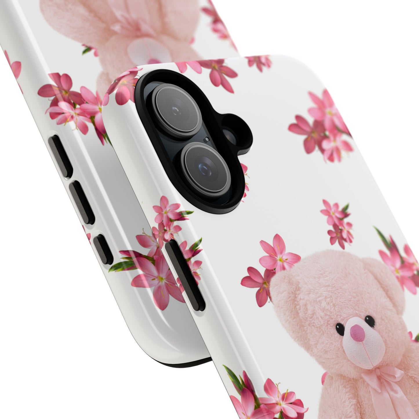 Cute Teddy Bear Phone Case, Floral Phone Cover, Gift for Kids, Teenagers, Birthday, Cute Accessories, Tough Cases