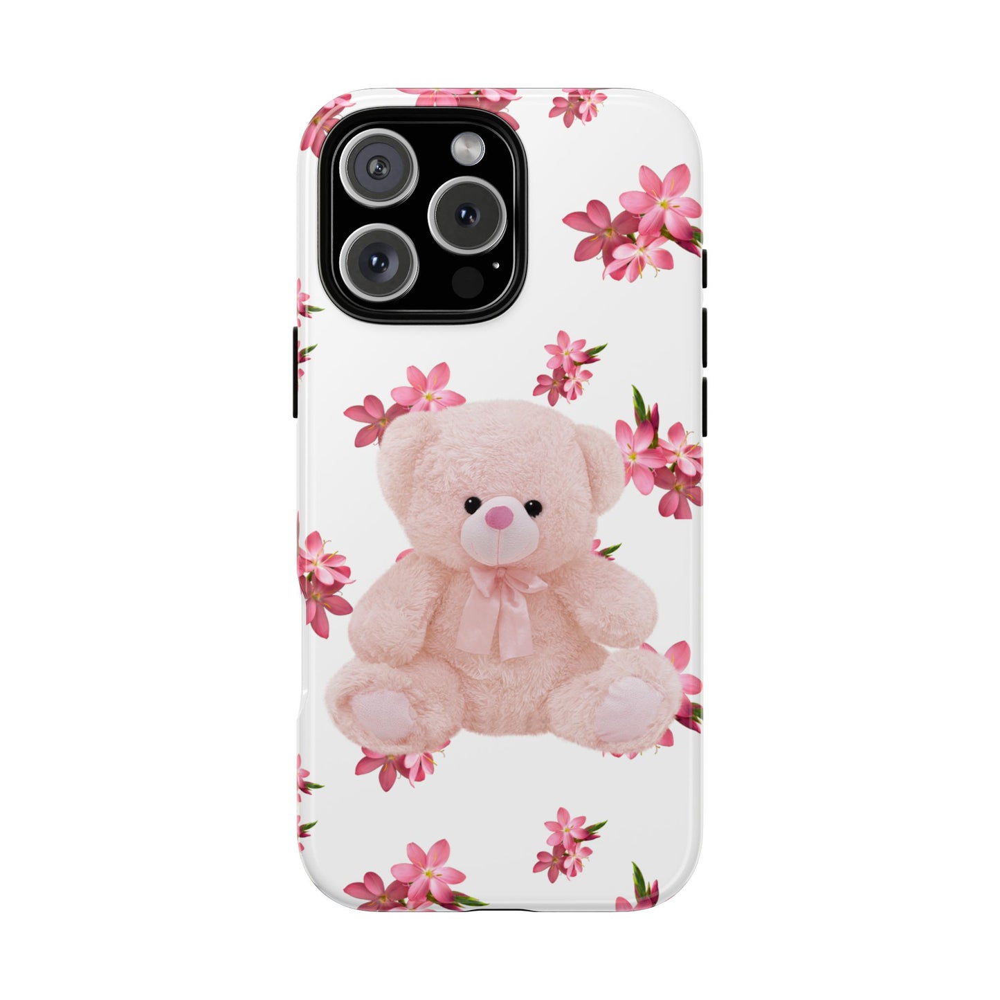Cute Teddy Bear Phone Case, Floral Phone Cover, Gift for Kids, Teenagers, Birthday, Cute Accessories, Tough Cases
