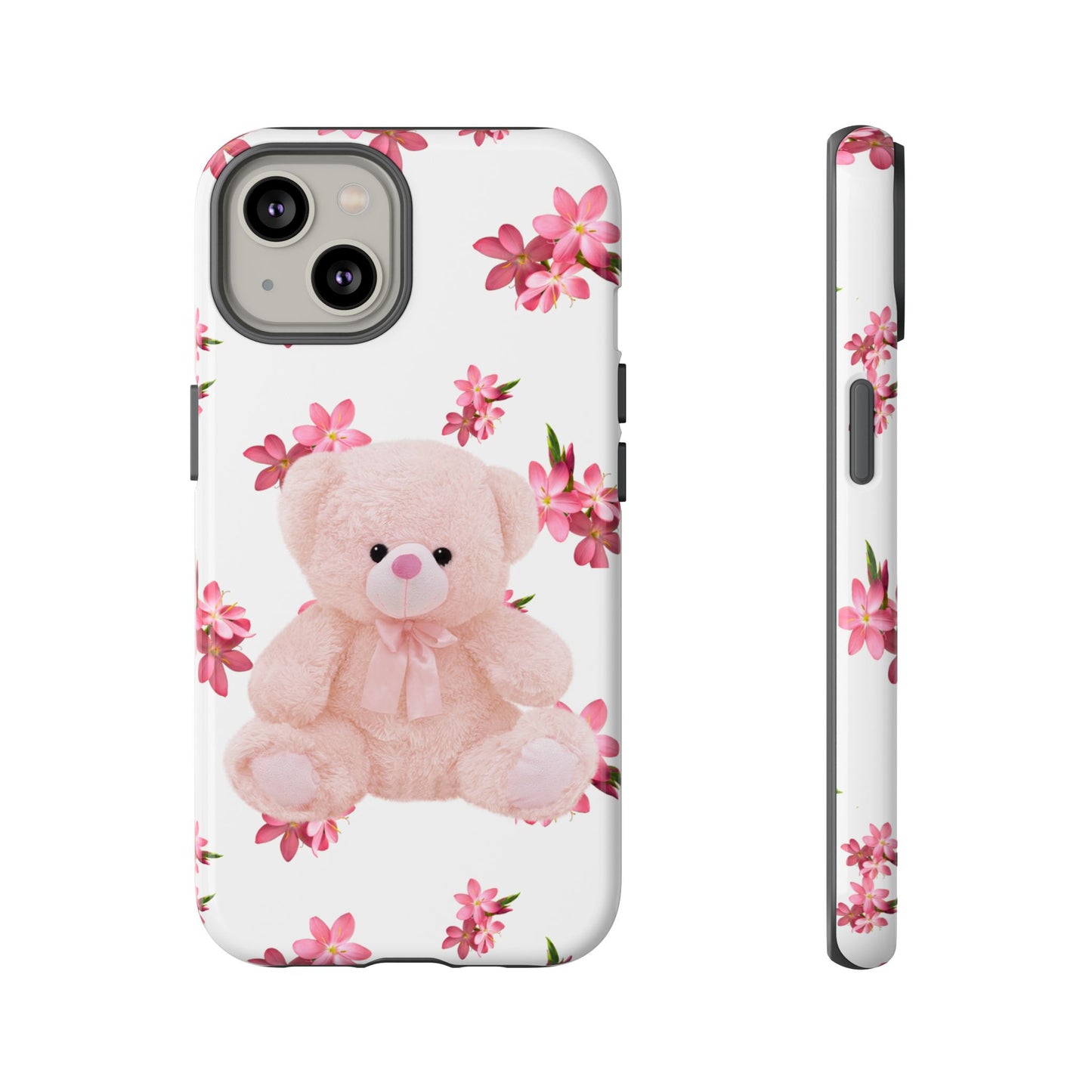 Cute Teddy Bear Phone Case, Floral Phone Cover, Gift for Kids, Teenagers, Birthday, Cute Accessories, Tough Cases