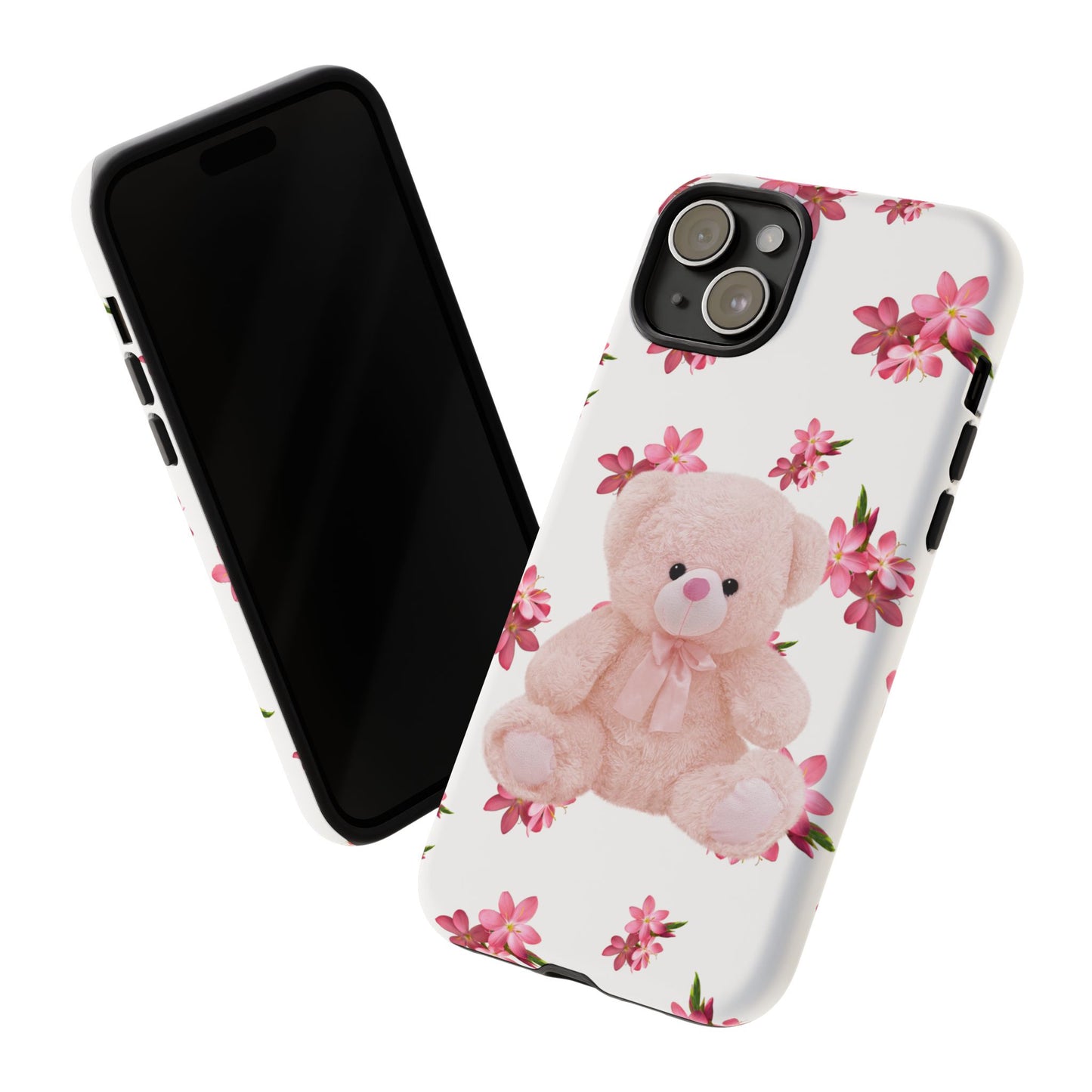 Cute Teddy Bear Phone Case, Floral Phone Cover, Gift for Kids, Teenagers, Birthday, Cute Accessories, Tough Cases