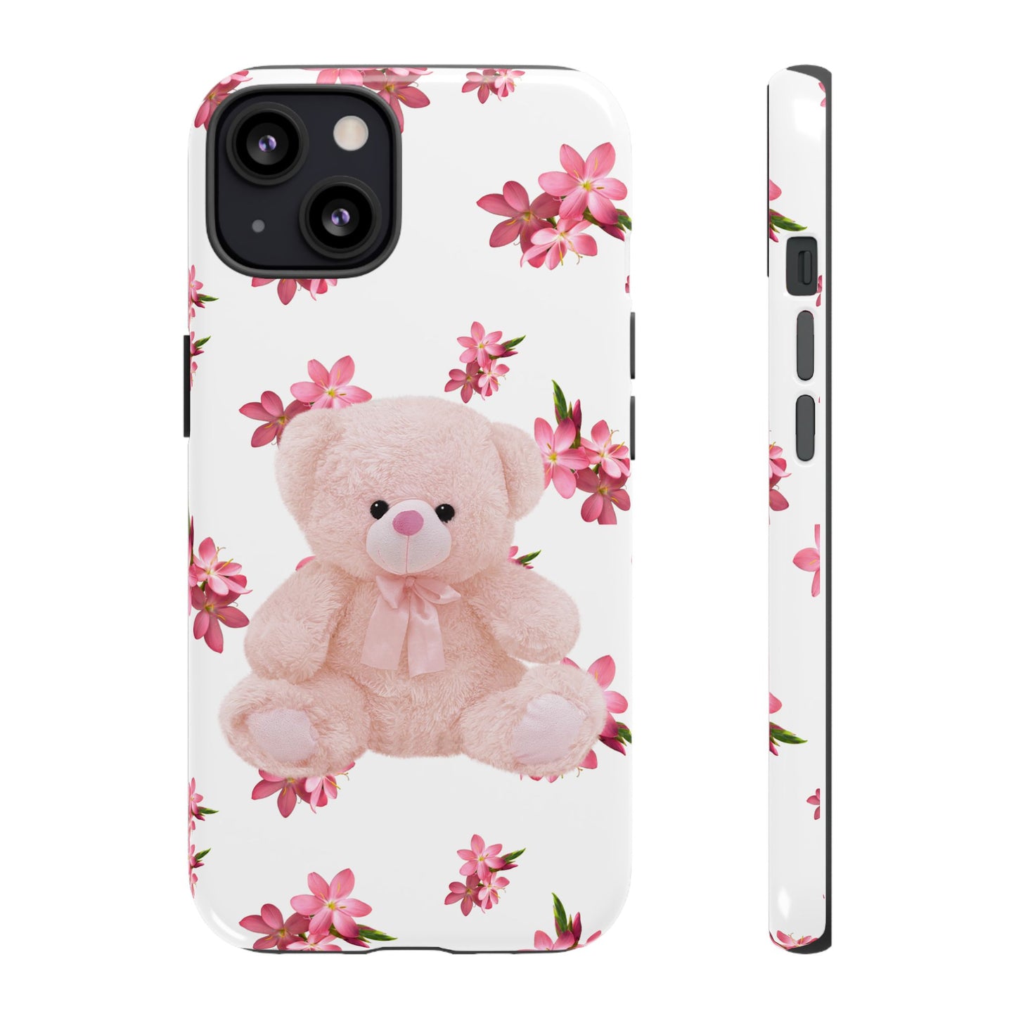 Cute Teddy Bear Phone Case, Floral Phone Cover, Gift for Kids, Teenagers, Birthday, Cute Accessories, Tough Cases