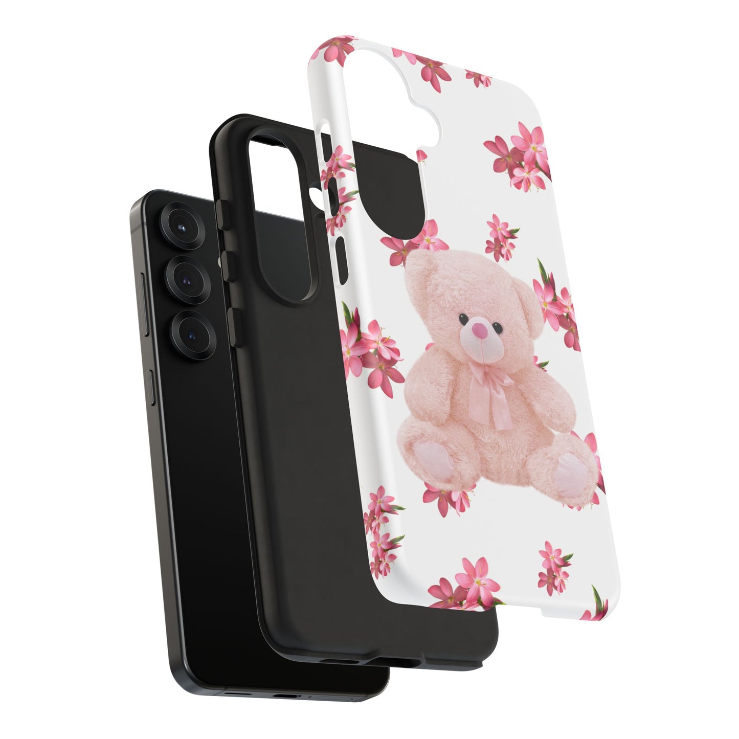 Cute Teddy Bear Phone Case, Floral Phone Cover, Gift for Kids, Teenagers, Birthday, Cute Accessories, Tough Cases