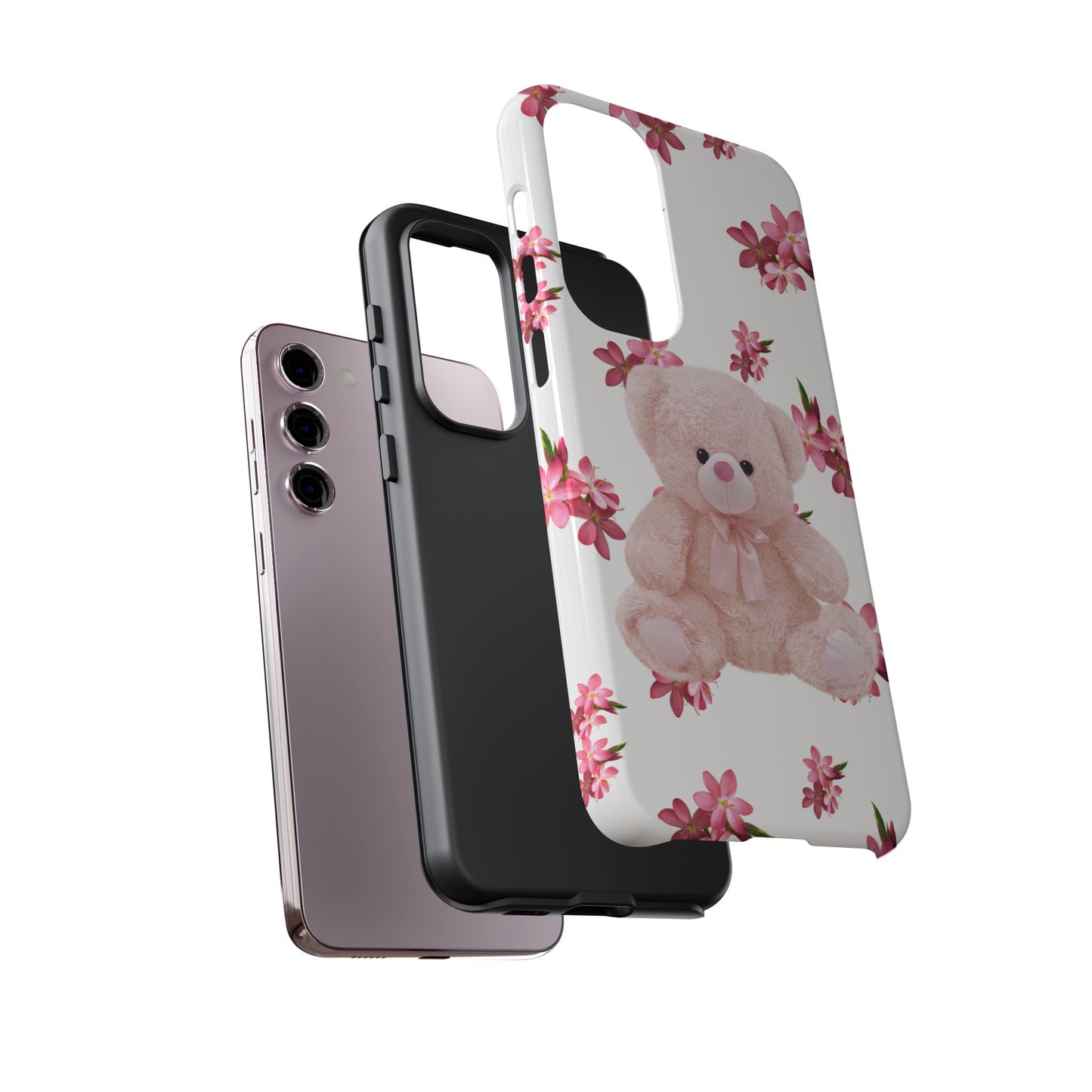 Cute Teddy Bear Phone Case, Floral Phone Cover, Gift for Kids, Teenagers, Birthday, Cute Accessories, Tough Cases
