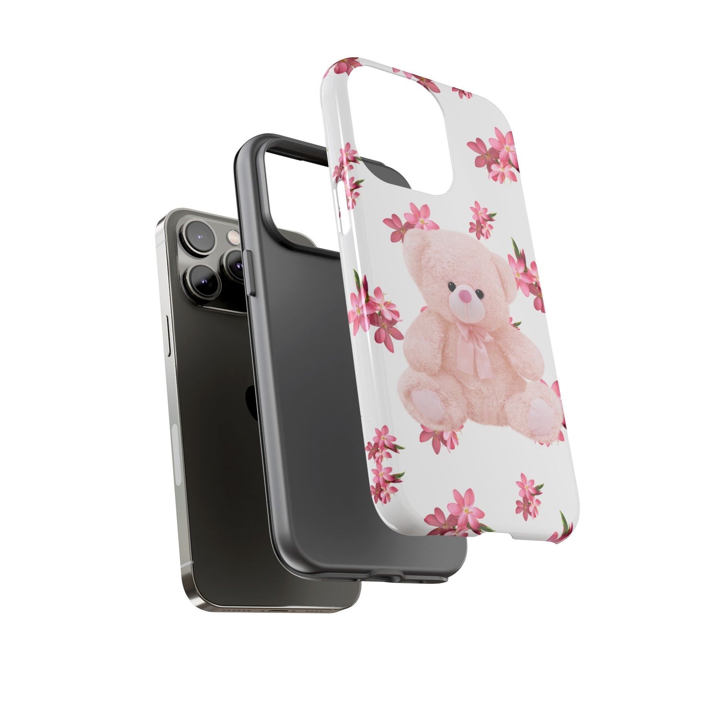 Cute Teddy Bear Phone Case, Floral Phone Cover, Gift for Kids, Teenagers, Birthday, Cute Accessories, Tough Cases