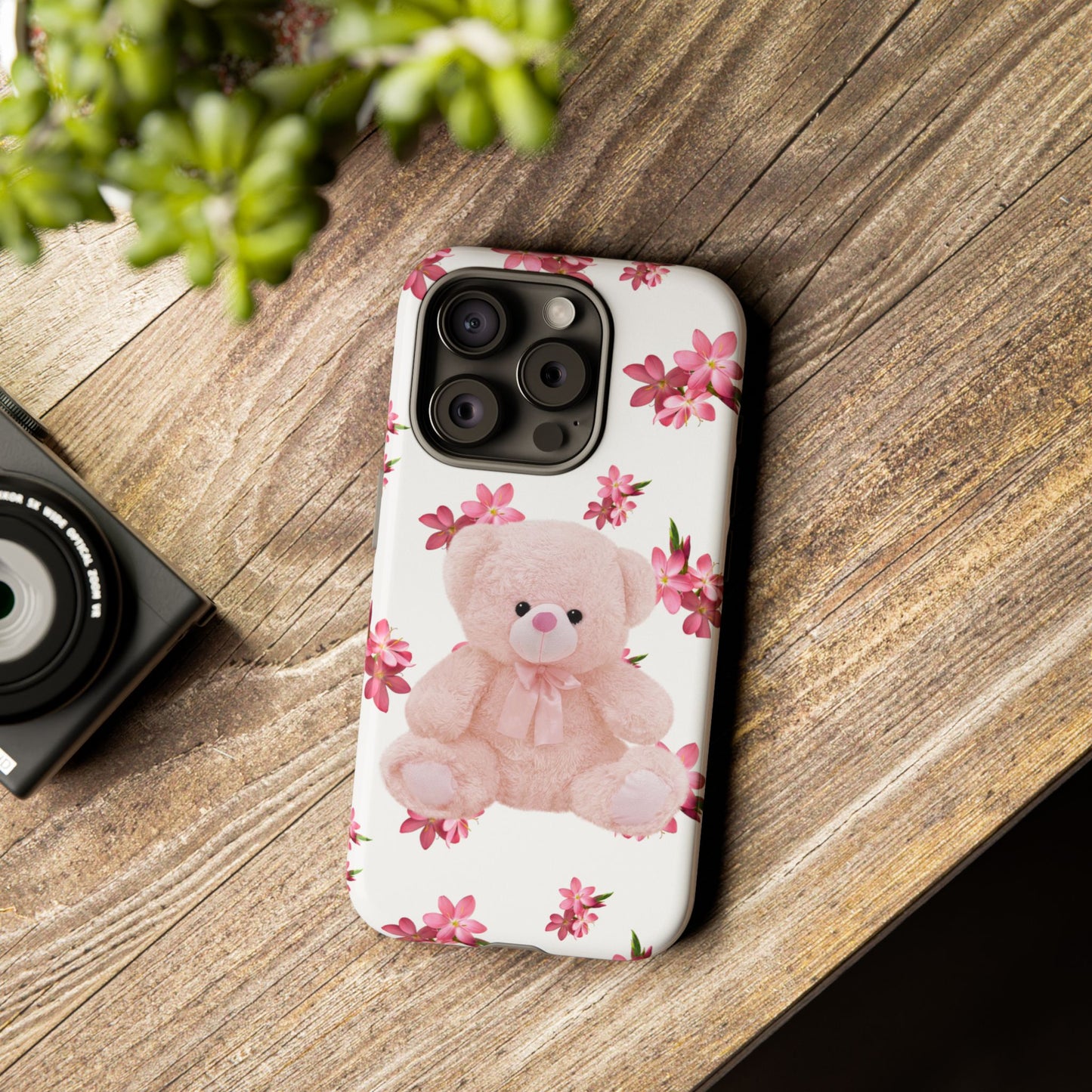 Cute Teddy Bear Phone Case, Floral Phone Cover, Gift for Kids, Teenagers, Birthday, Cute Accessories, Tough Cases