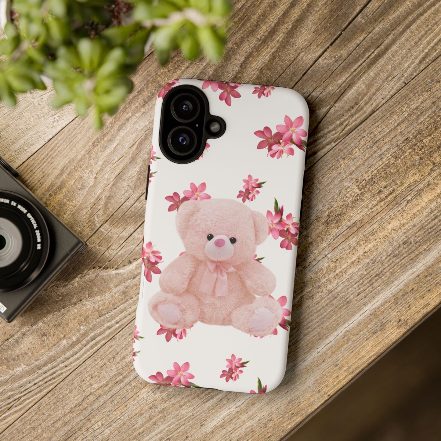 Cute Teddy Bear Phone Case, Floral Phone Cover, Gift for Kids, Teenagers, Birthday, Cute Accessories, Tough Cases