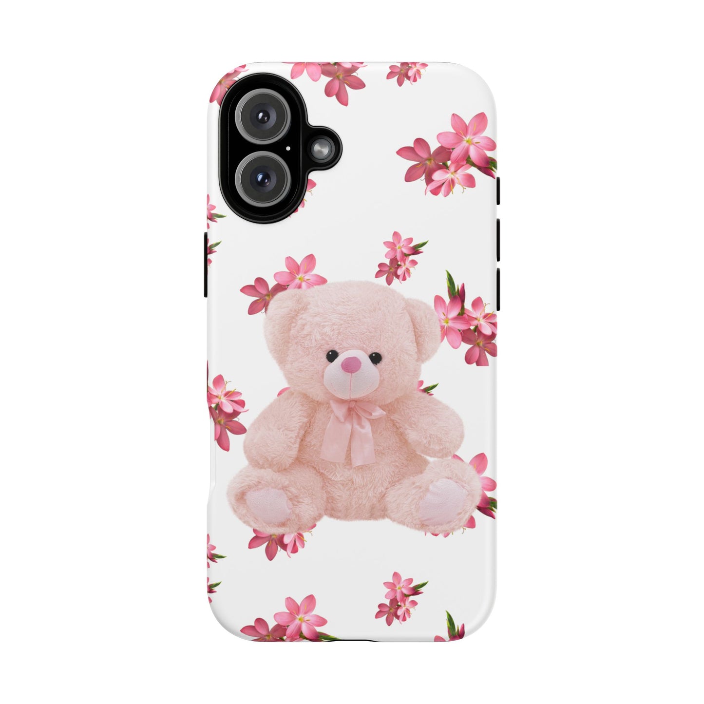 Cute Teddy Bear Phone Case, Floral Phone Cover, Gift for Kids, Teenagers, Birthday, Cute Accessories, Tough Cases