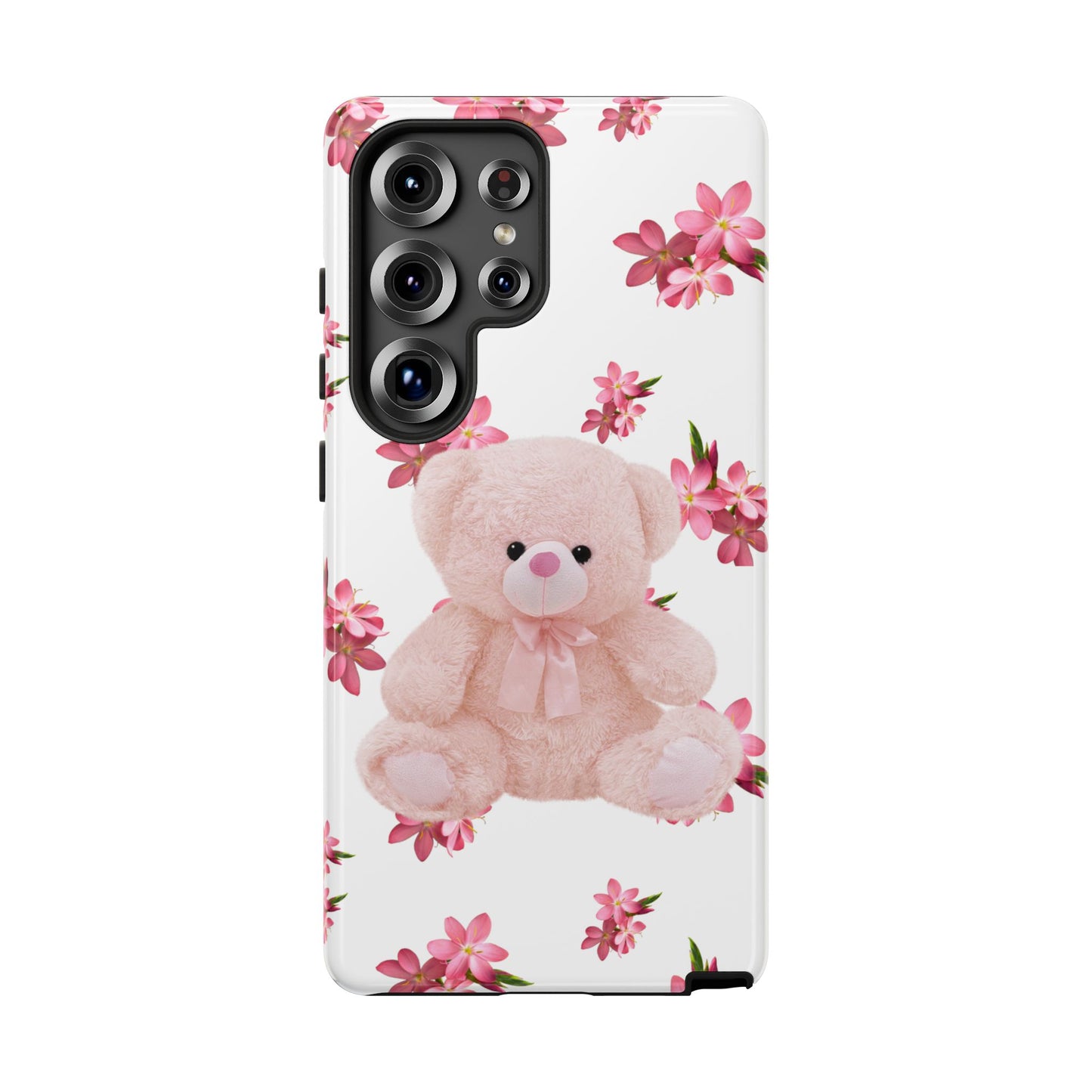 Cute Teddy Bear Phone Case, Floral Phone Cover, Gift for Kids, Teenagers, Birthday, Cute Accessories, Tough Cases
