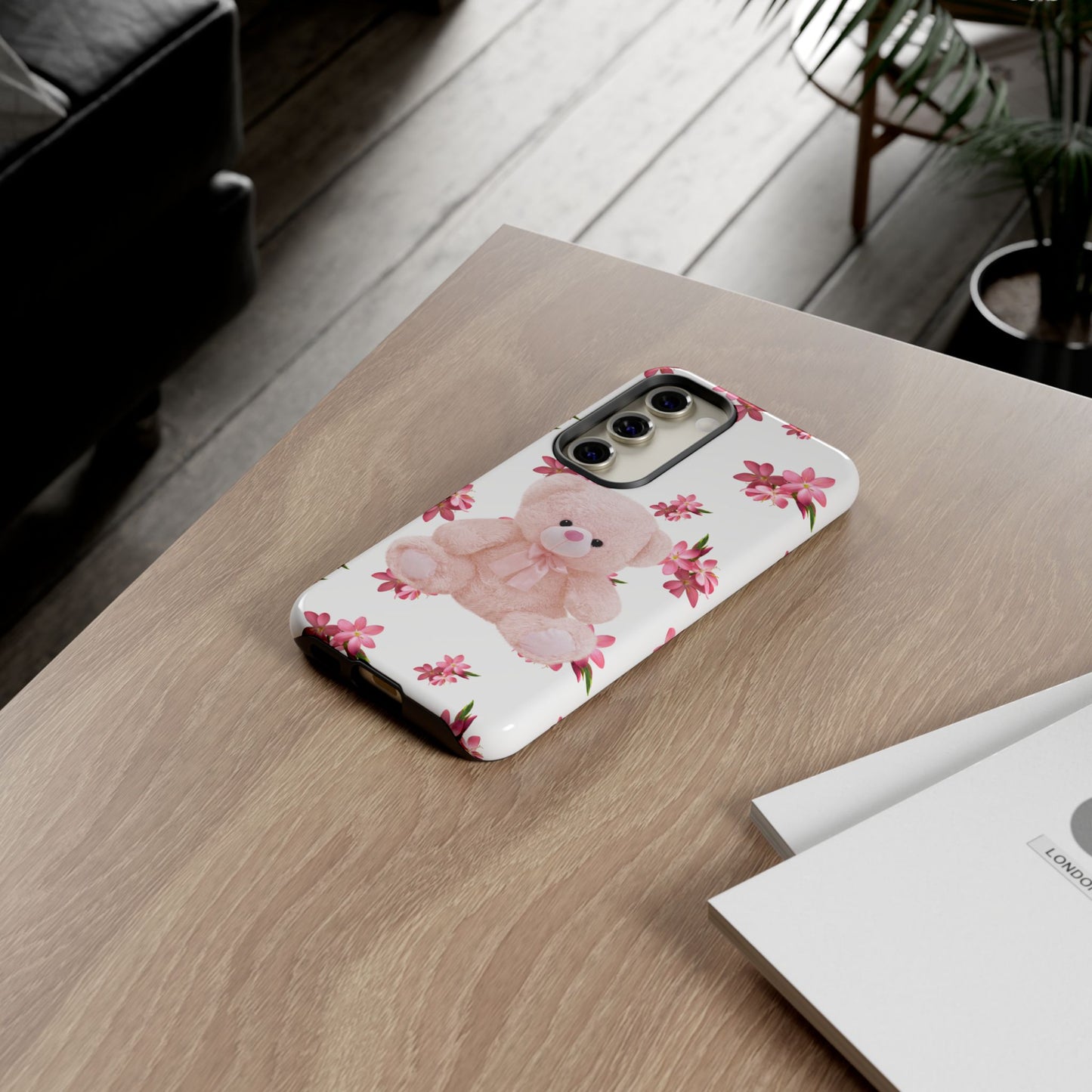 Cute Teddy Bear Phone Case, Floral Phone Cover, Gift for Kids, Teenagers, Birthday, Cute Accessories, Tough Cases