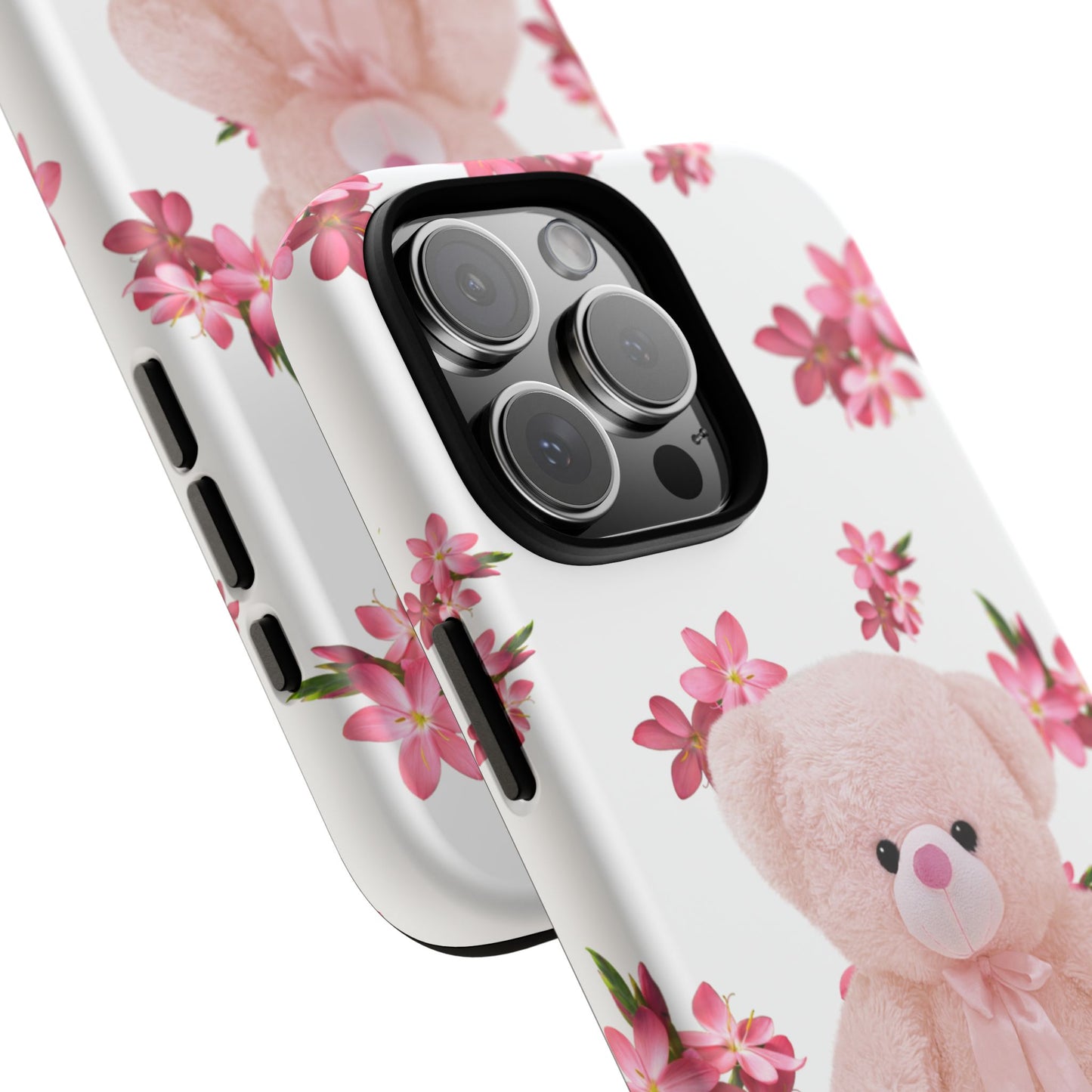 Cute Teddy Bear Phone Case, Floral Phone Cover, Gift for Kids, Teenagers, Birthday, Cute Accessories, Tough Cases