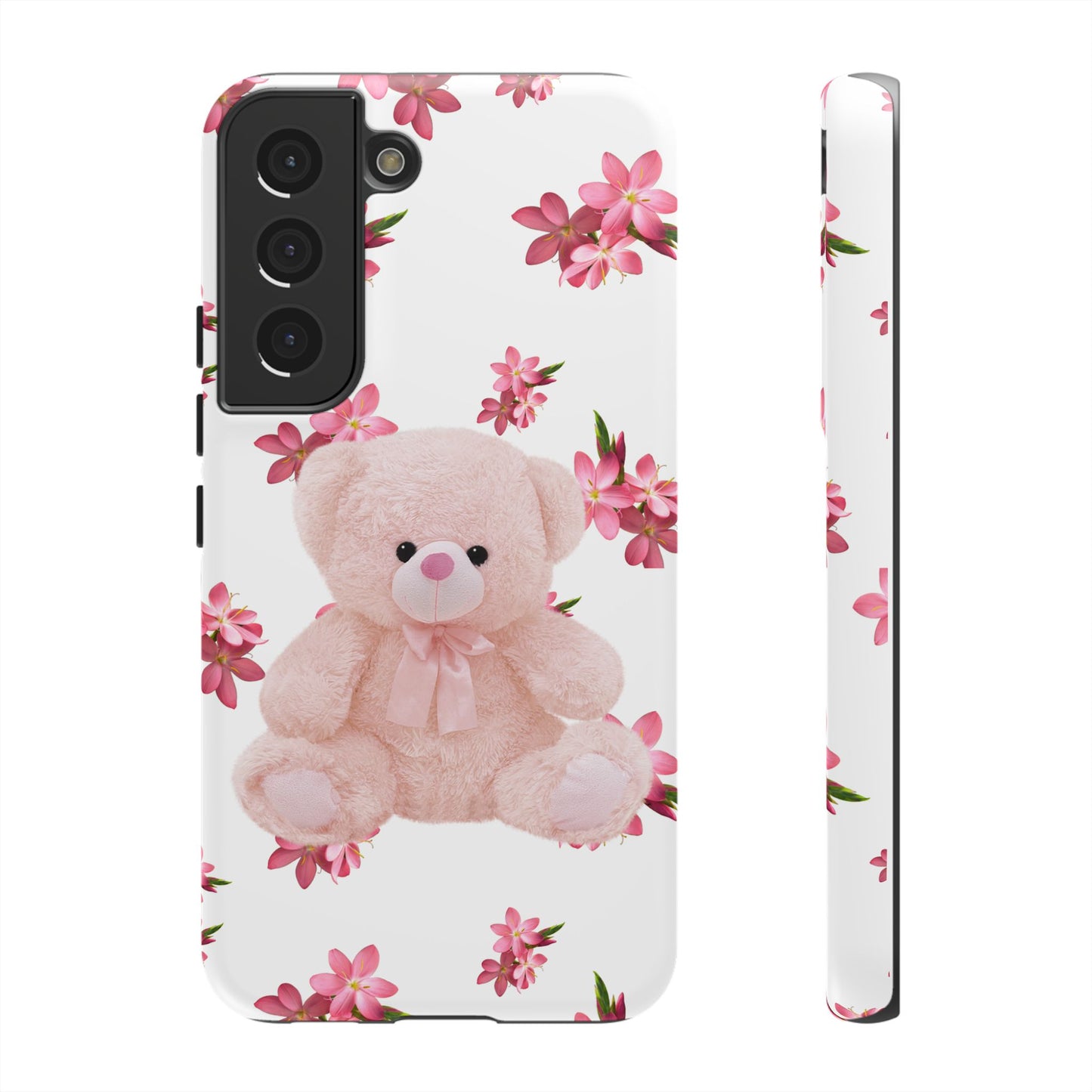 Cute Teddy Bear Phone Case, Floral Phone Cover, Gift for Kids, Teenagers, Birthday, Cute Accessories, Tough Cases