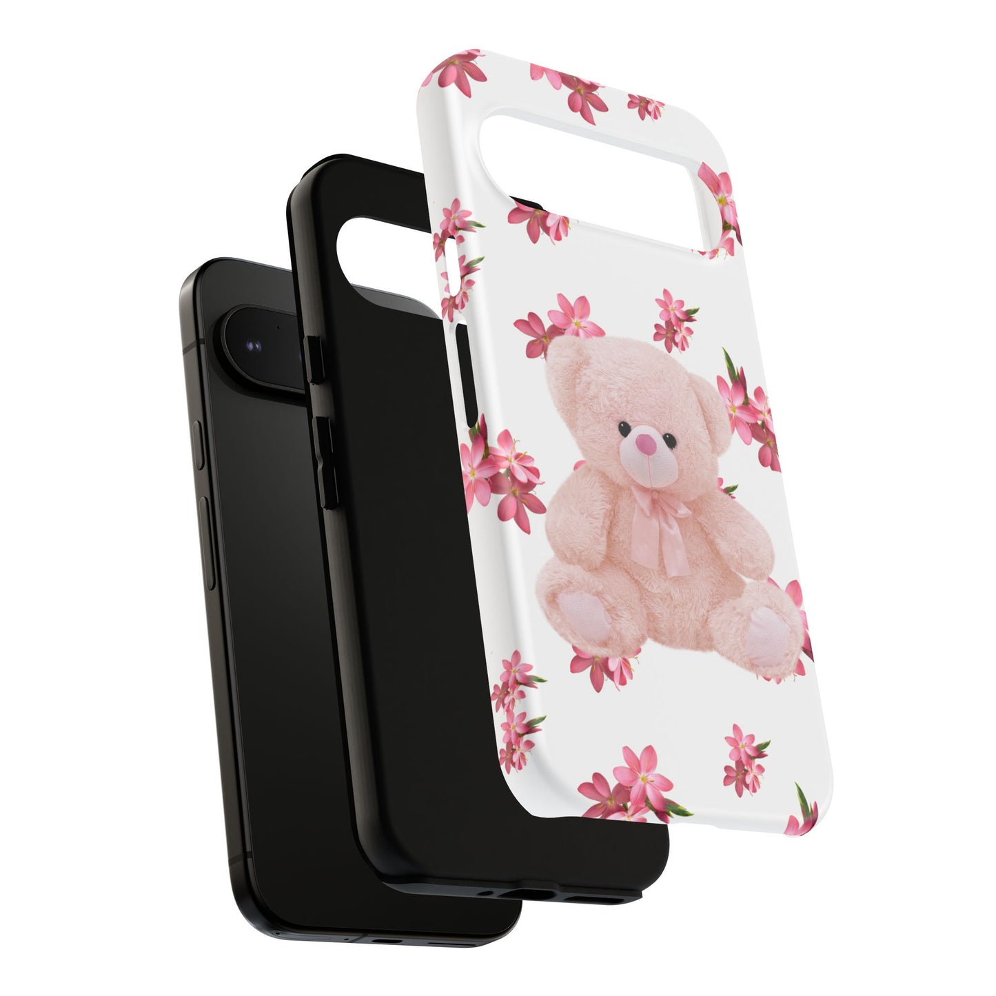 Cute Teddy Bear Phone Case, Floral Phone Cover, Gift for Kids, Teenagers, Birthday, Cute Accessories, Tough Cases