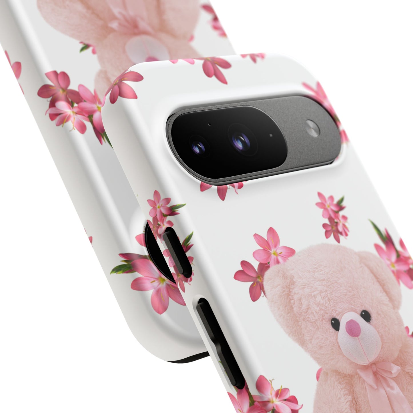Cute Teddy Bear Phone Case, Floral Phone Cover, Gift for Kids, Teenagers, Birthday, Cute Accessories, Tough Cases
