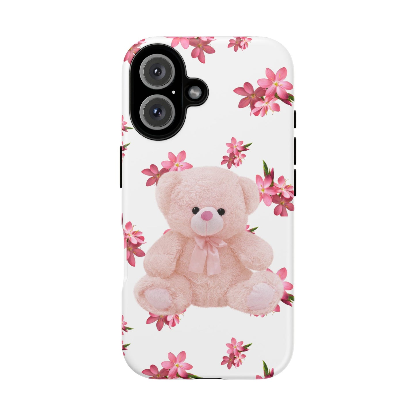 Cute Teddy Bear Phone Case, Floral Phone Cover, Gift for Kids, Teenagers, Birthday, Cute Accessories, Tough Cases