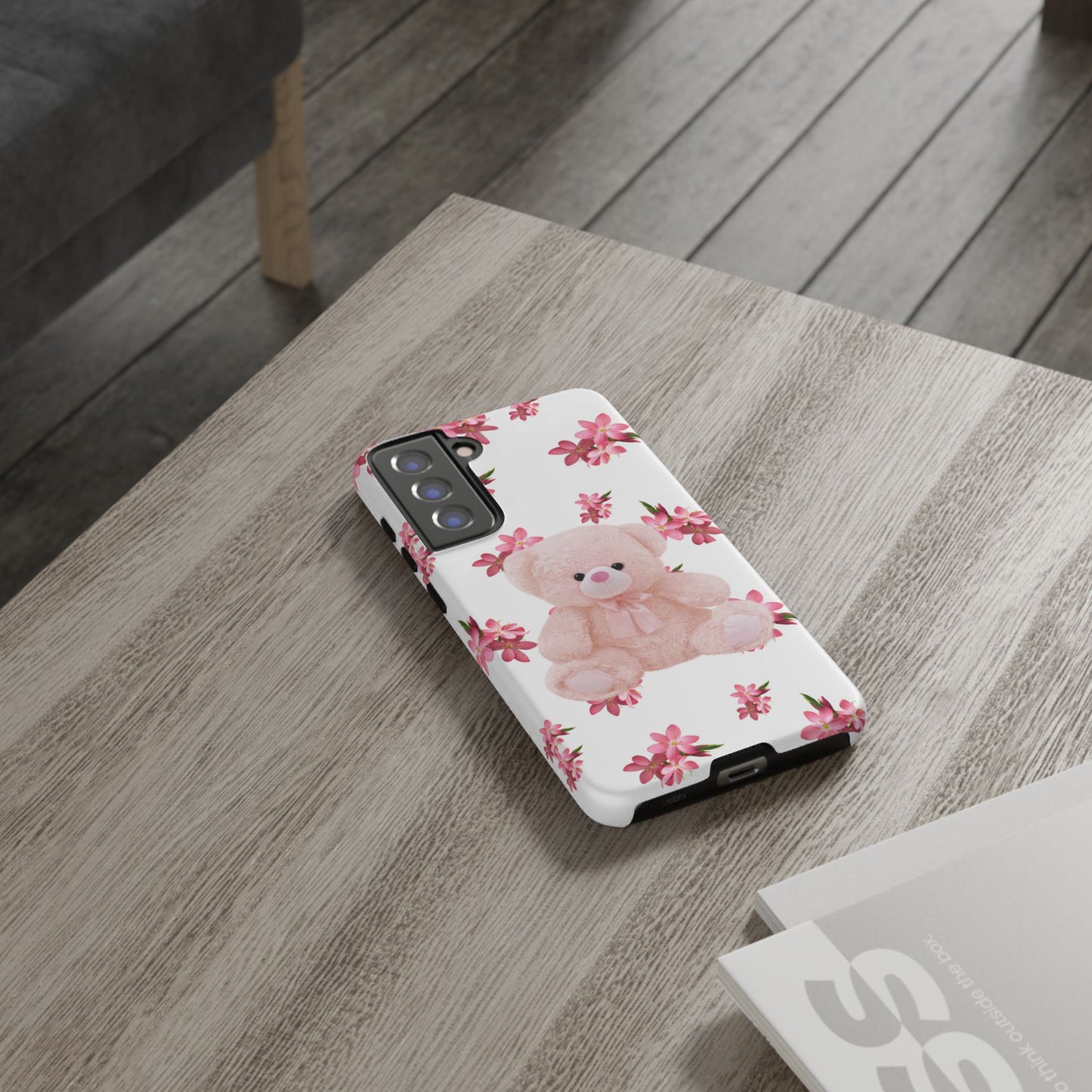 Cute Teddy Bear Phone Case, Floral Phone Cover, Gift for Kids, Teenagers, Birthday, Cute Accessories, Tough Cases