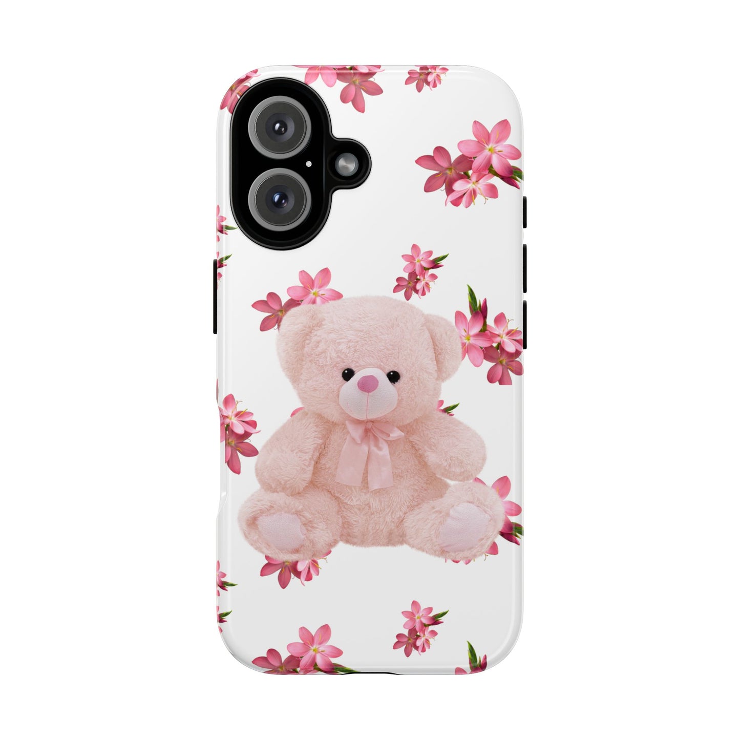 Cute Teddy Bear Phone Case, Floral Phone Cover, Gift for Kids, Teenagers, Birthday, Cute Accessories, Tough Cases