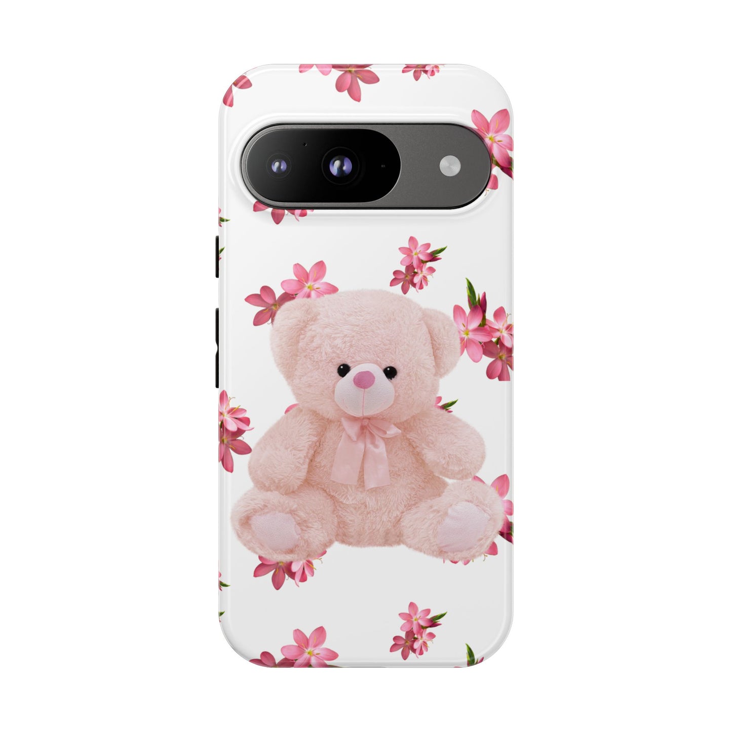 Cute Teddy Bear Phone Case, Floral Phone Cover, Gift for Kids, Teenagers, Birthday, Cute Accessories, Tough Cases