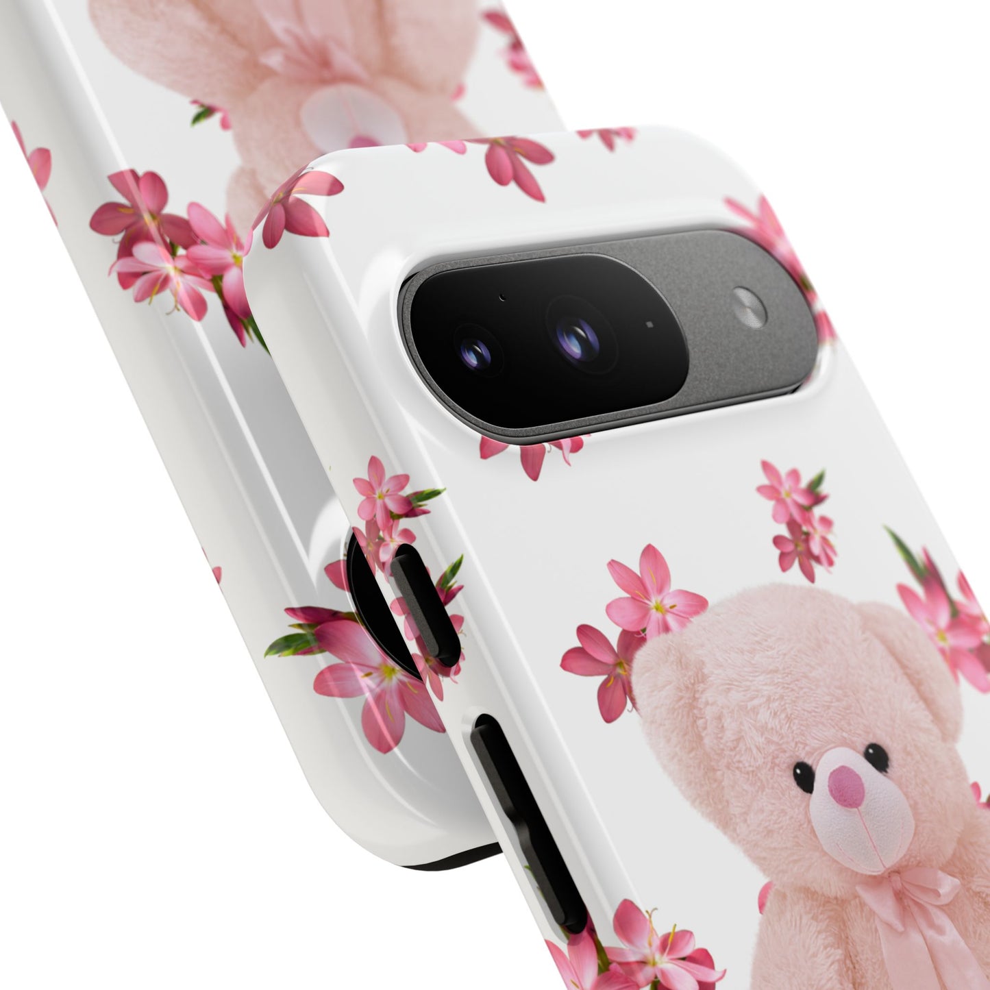 Cute Teddy Bear Phone Case, Floral Phone Cover, Gift for Kids, Teenagers, Birthday, Cute Accessories, Tough Cases