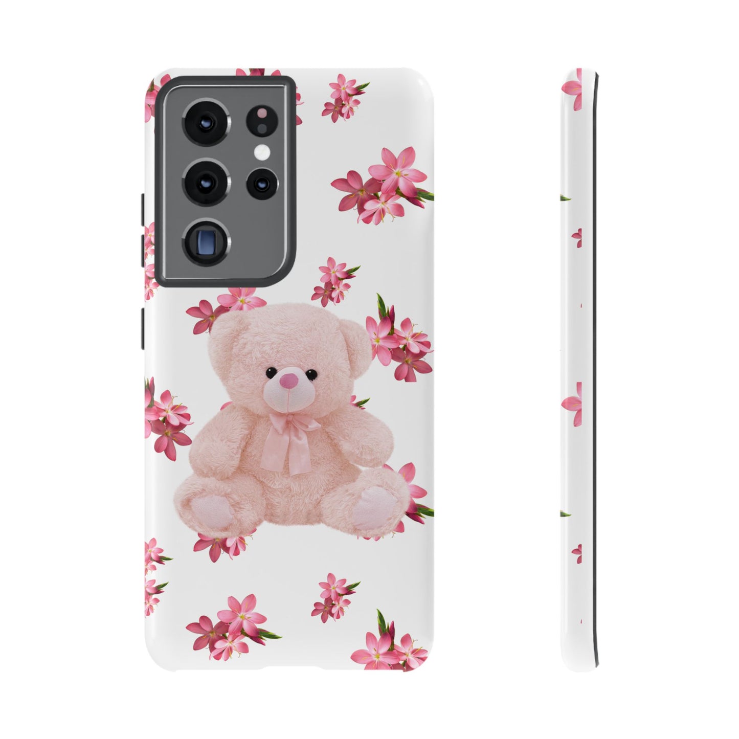 Cute Teddy Bear Phone Case, Floral Phone Cover, Gift for Kids, Teenagers, Birthday, Cute Accessories, Tough Cases