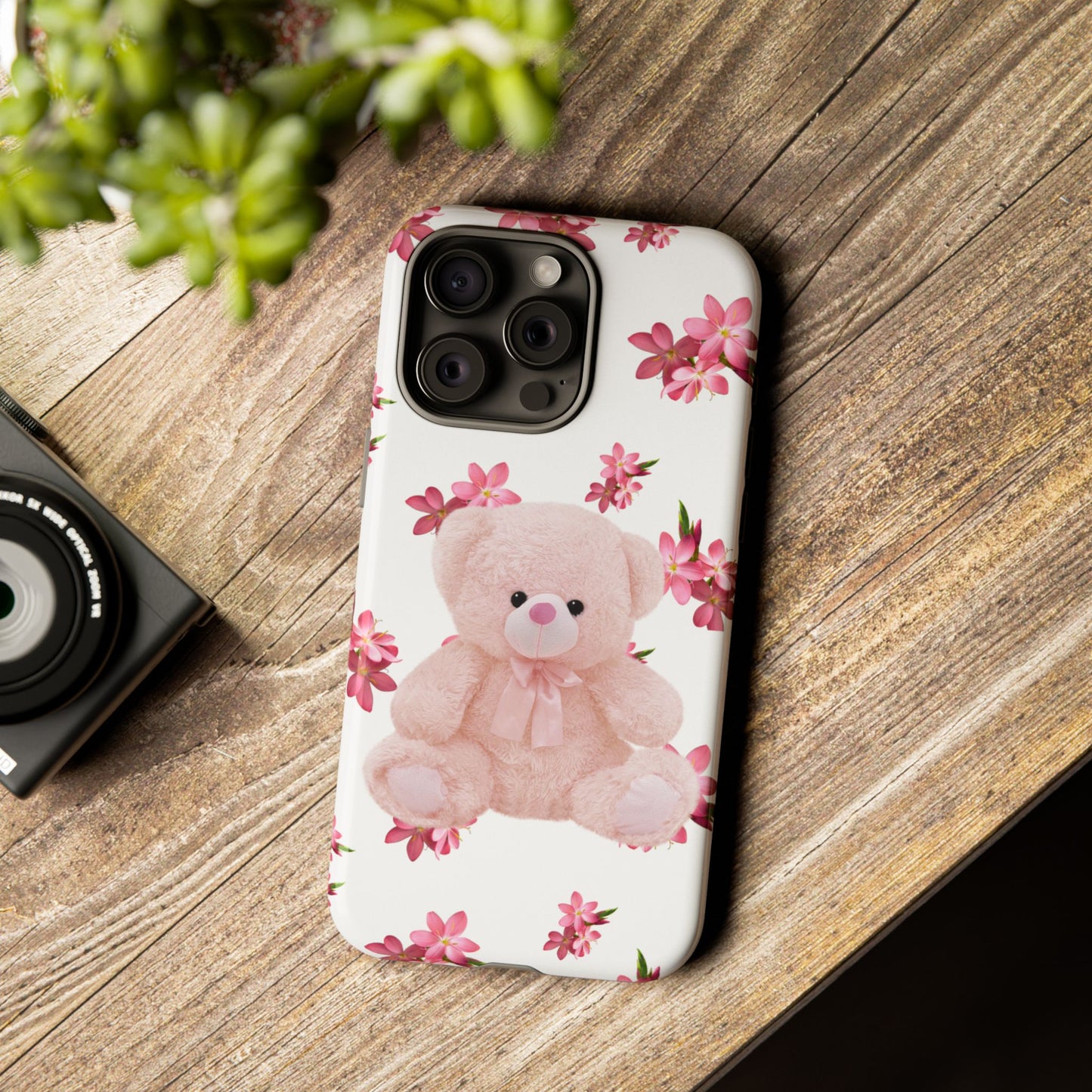 Cute Teddy Bear Phone Case, Floral Phone Cover, Gift for Kids, Teenagers, Birthday, Cute Accessories, Tough Cases